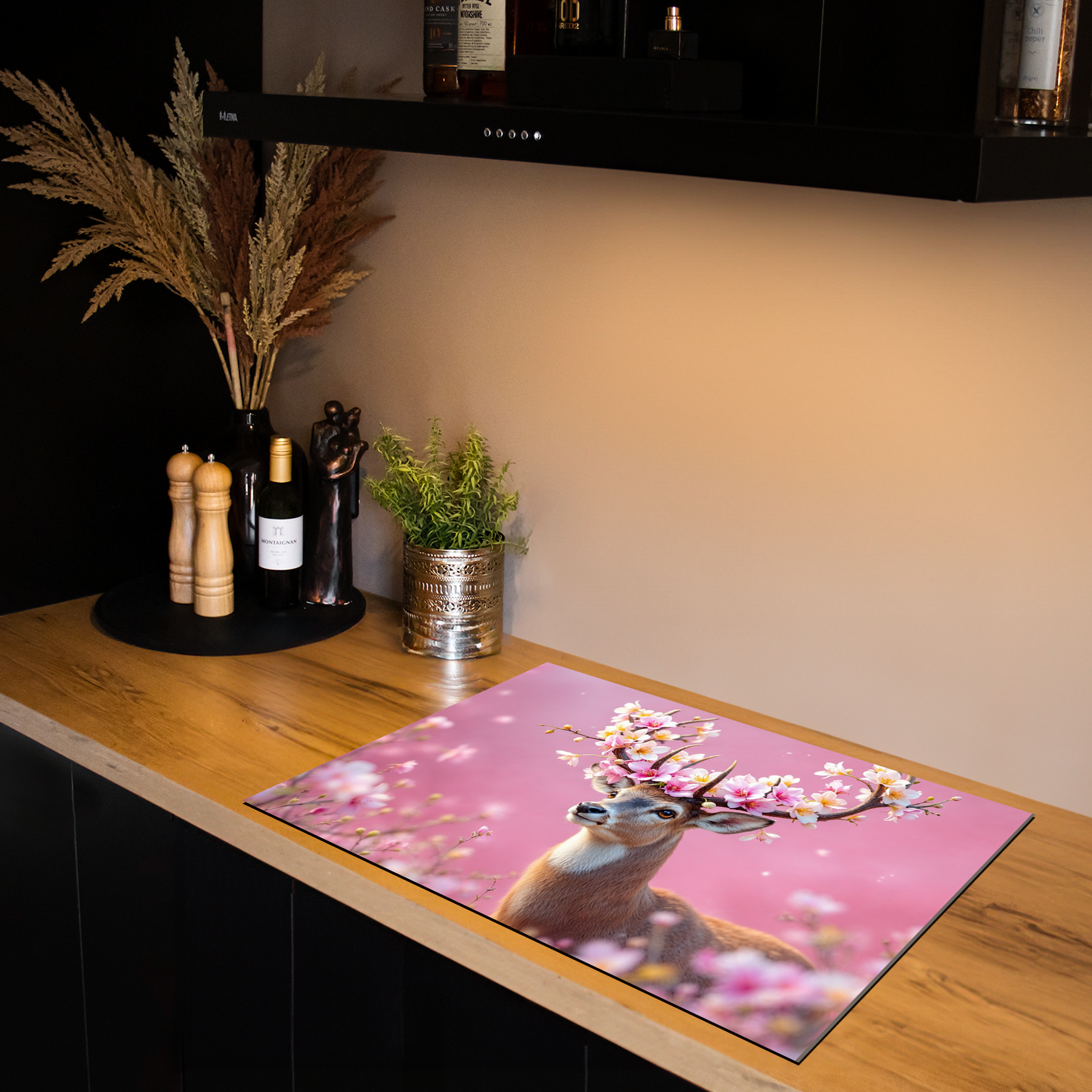 Inductiebeschermer - Dieren portretten - Hert met sakura hoorns
