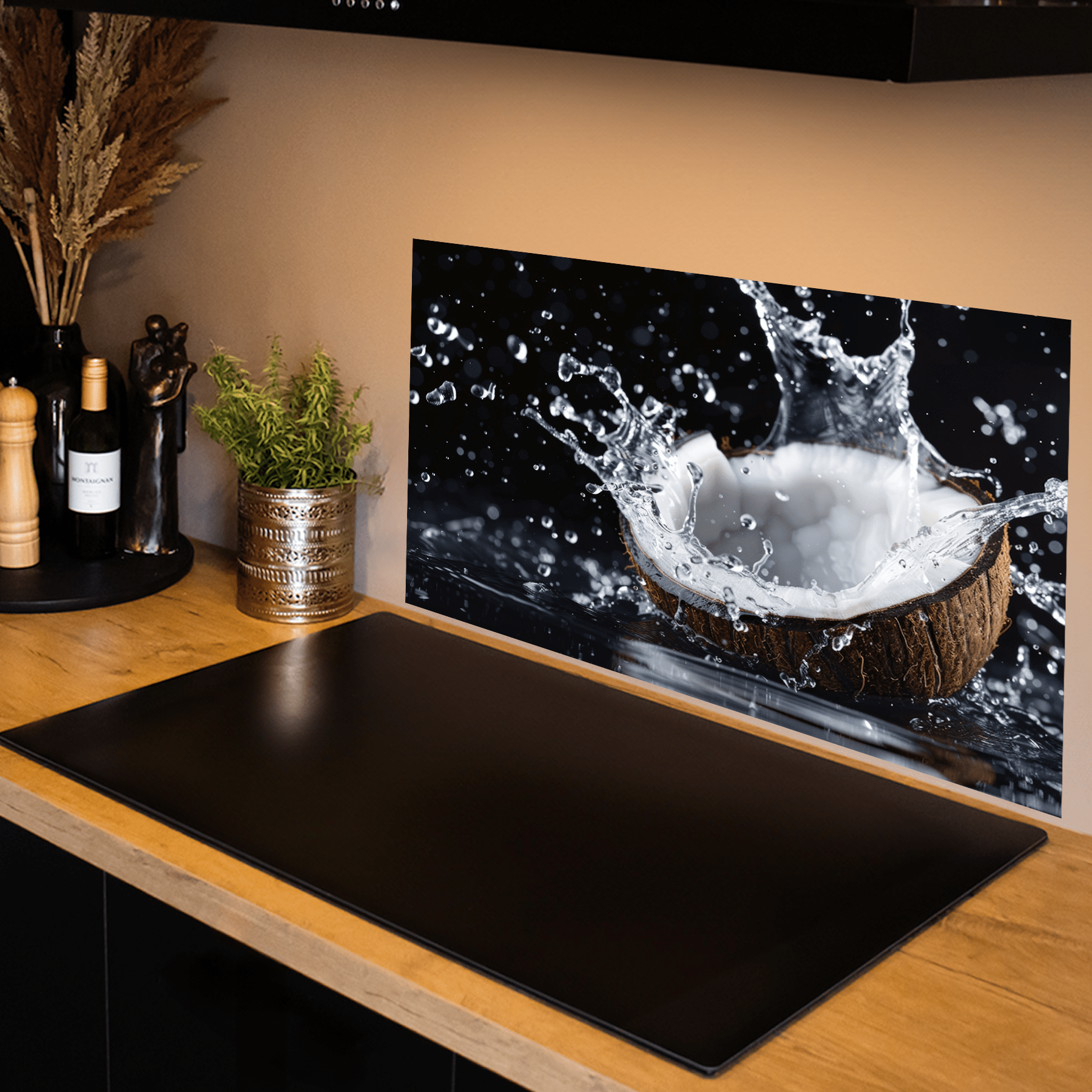 Keuken Spatscherm - Splash - Kokosnoot - Water - Zwart - keuken spatscherm