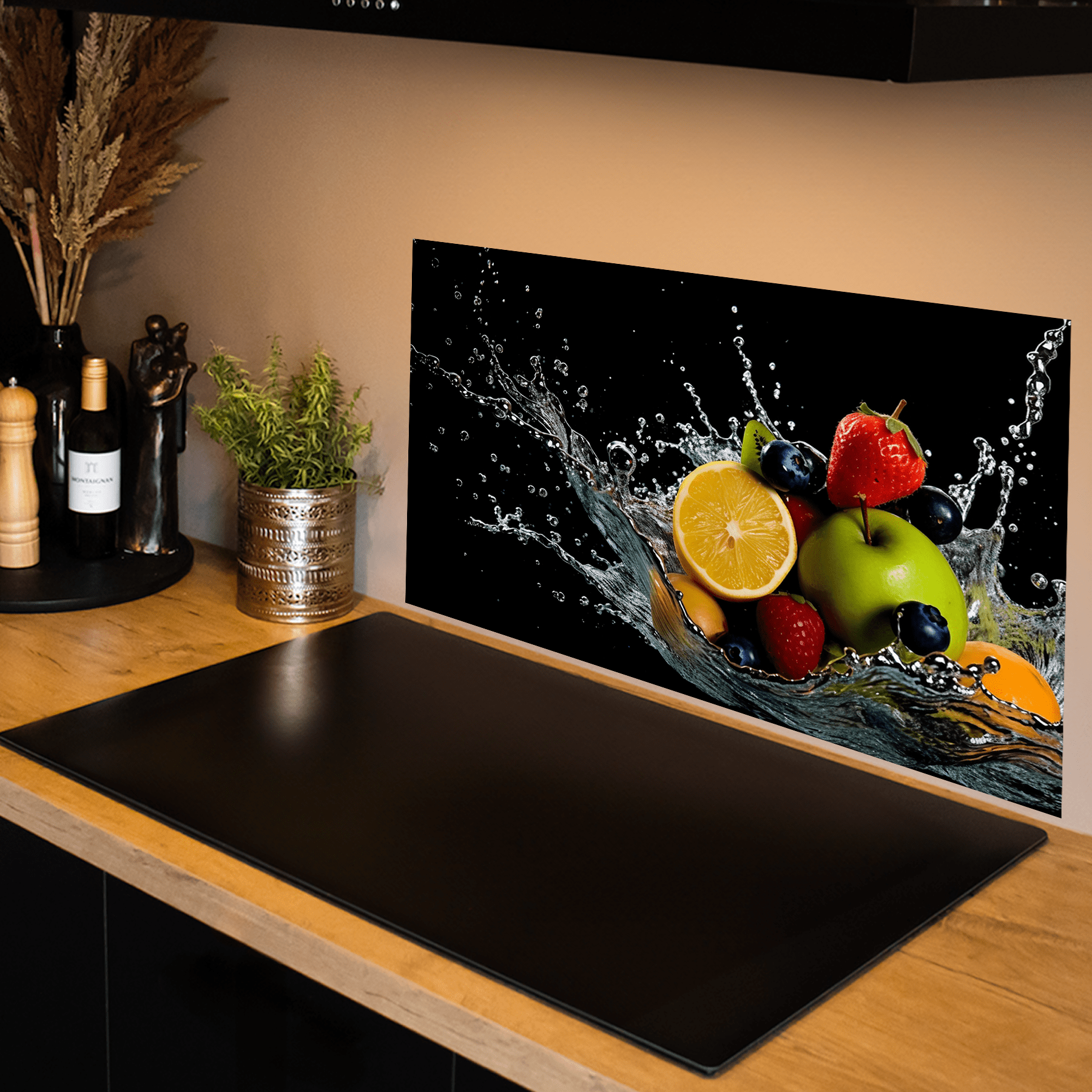 Keuken Spatscherm - Splash - Fruit - Water - Zwart - keuken spatscherm