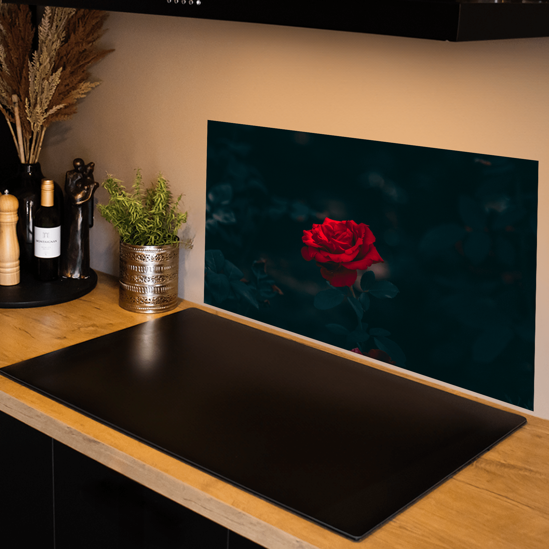 Keuken Spatscherm - Bloemen - Roos - Donker - Rood - keuken spatscherm