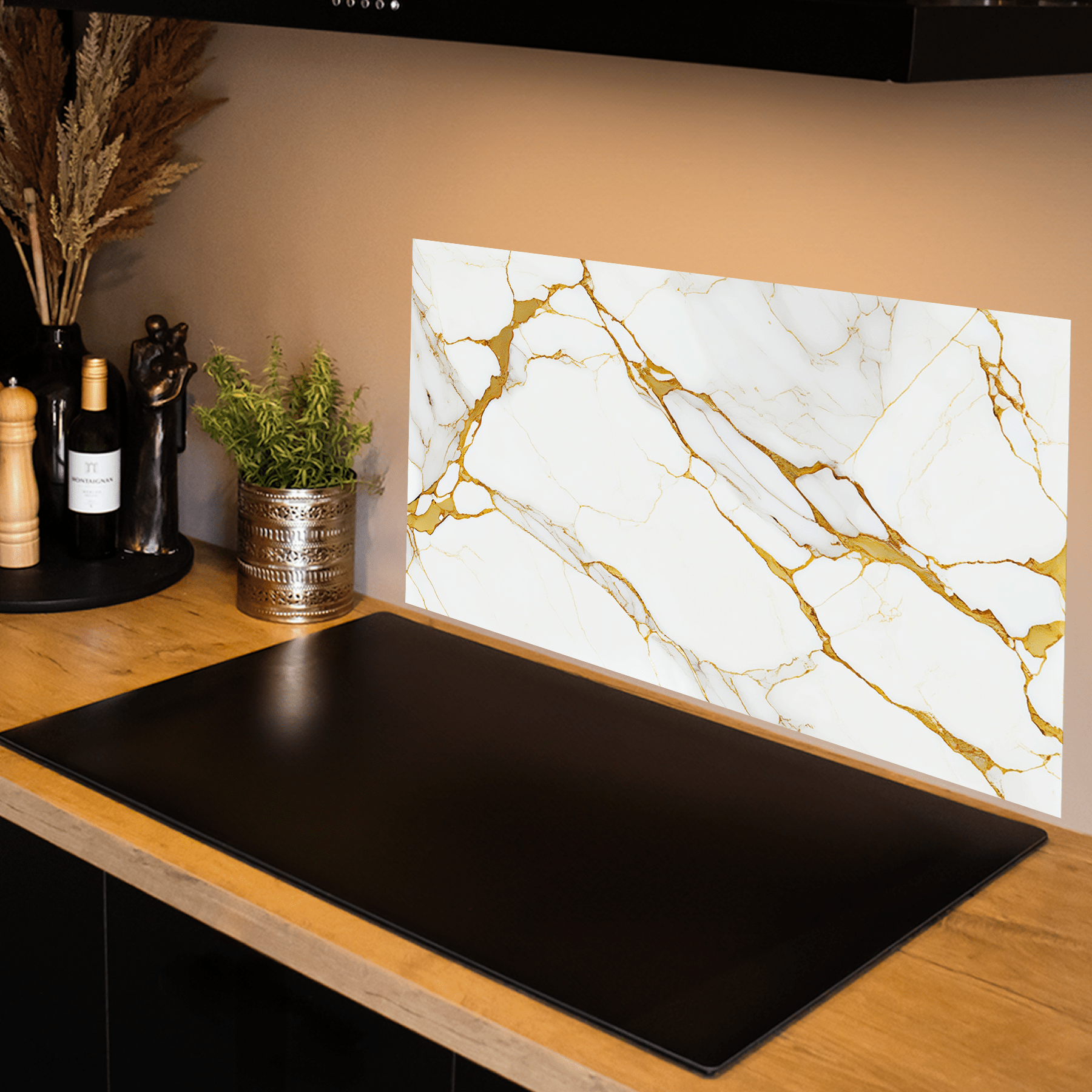 Keuken Spatscherm - Marmer - Natuurlijk - Gouden accenten - Wit - keuken spatscherm