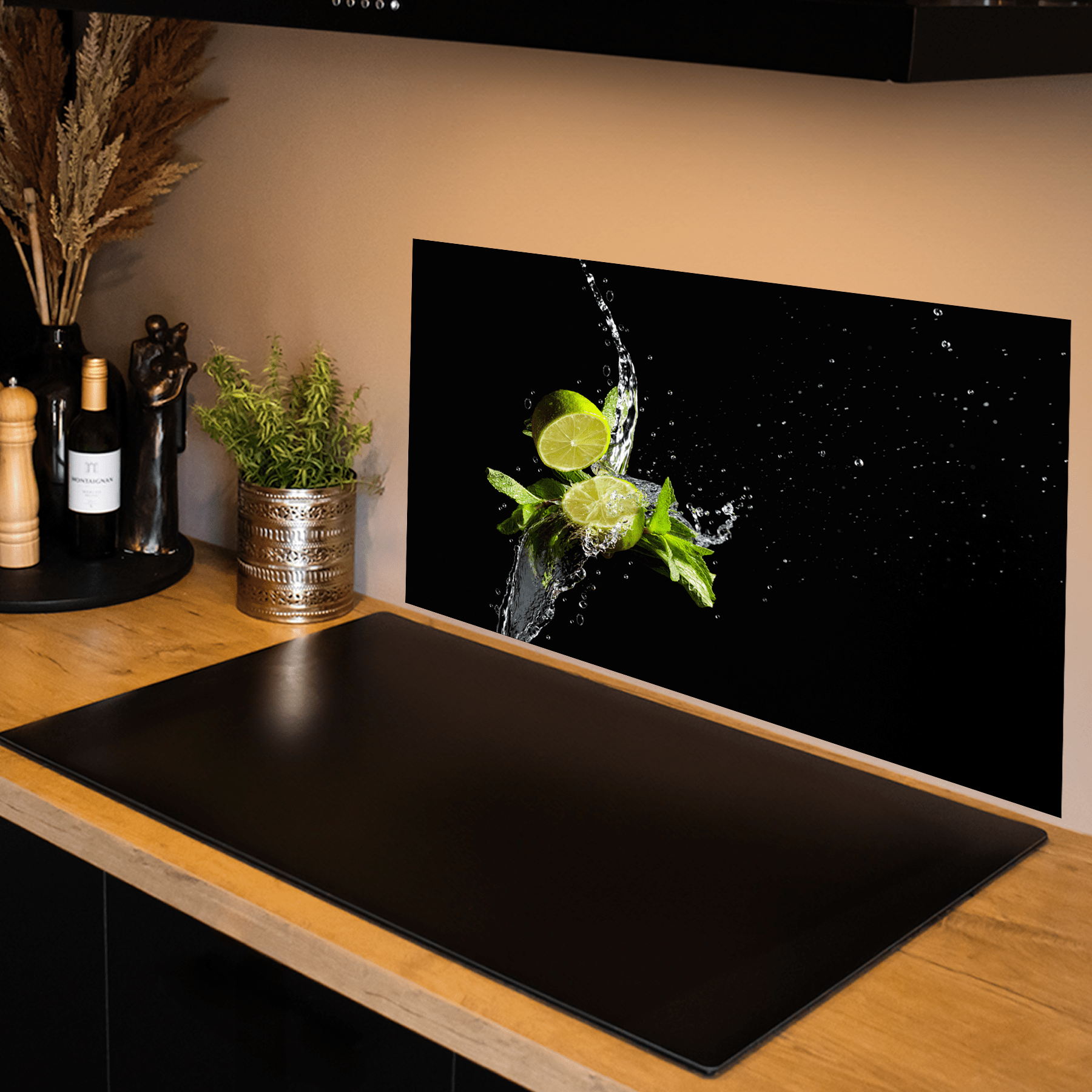 Keuken Spatscherm - Splash - Mojito - Limoen - Mint - Zwart - keuken spatscherm