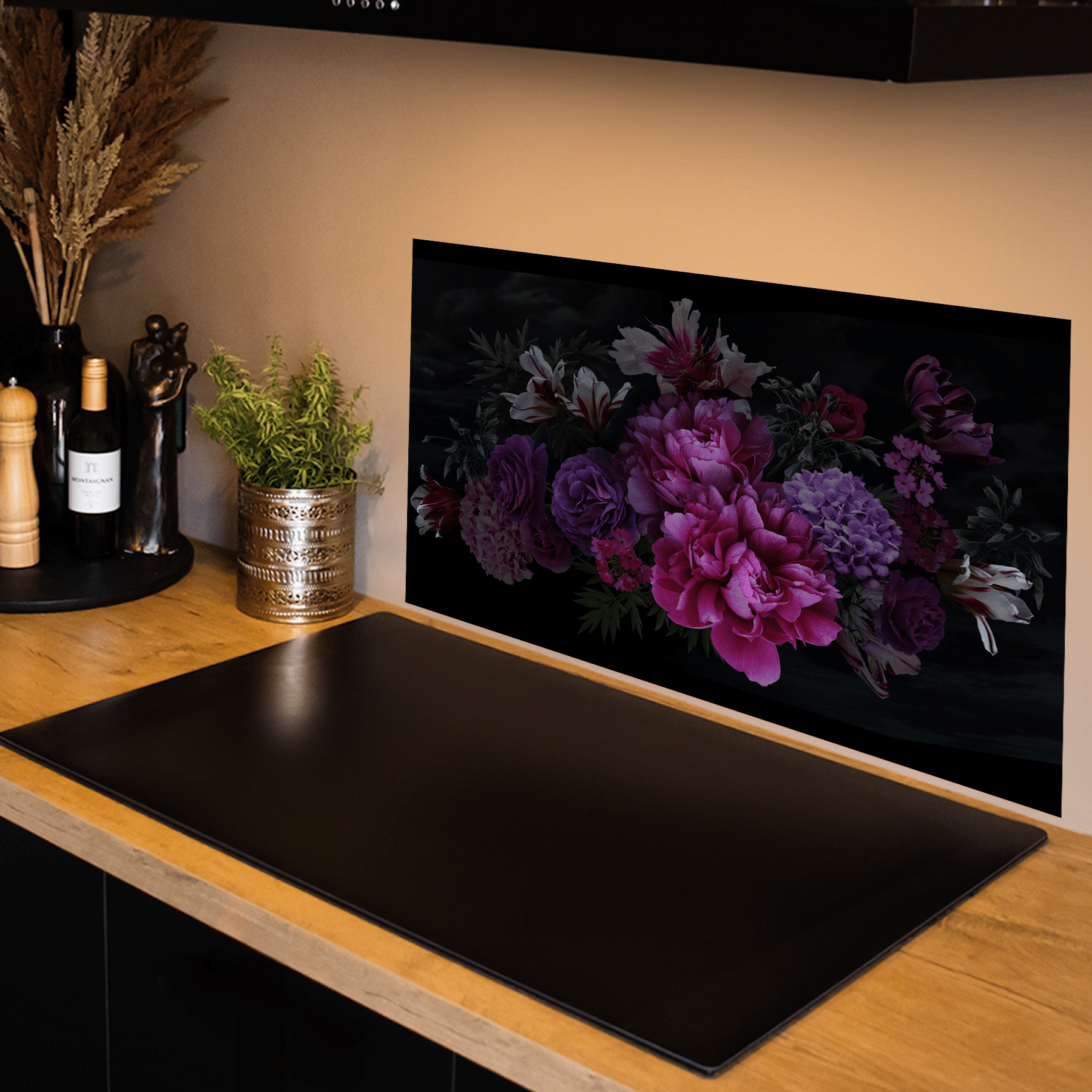 Keuken Spatscherm - Bloemen - Boeket - Kleurrijk - Roze - Paars - keuken spatscherm