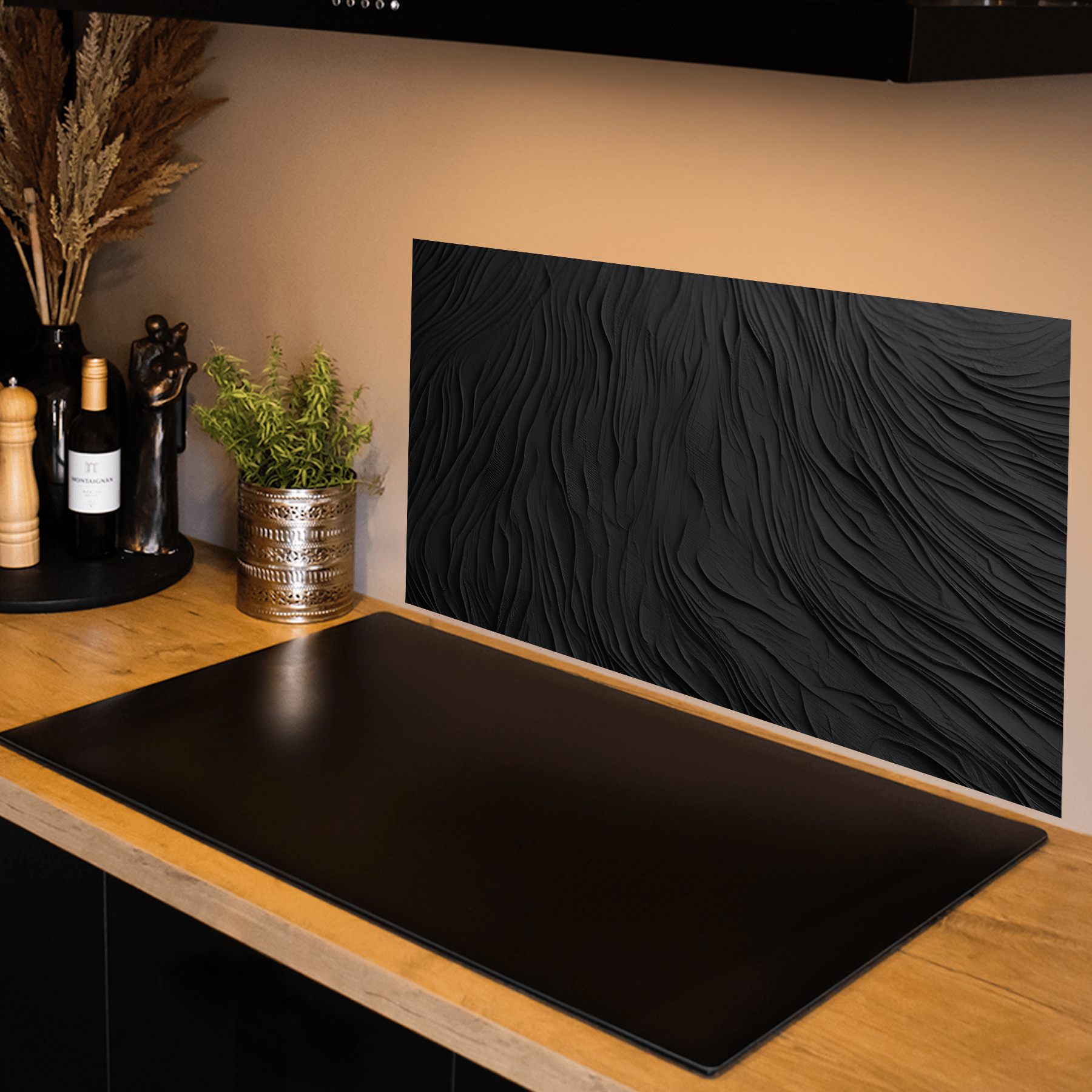 Keuken Spatscherm - Abstract - Duinen - Zwart - keuken spatscherm