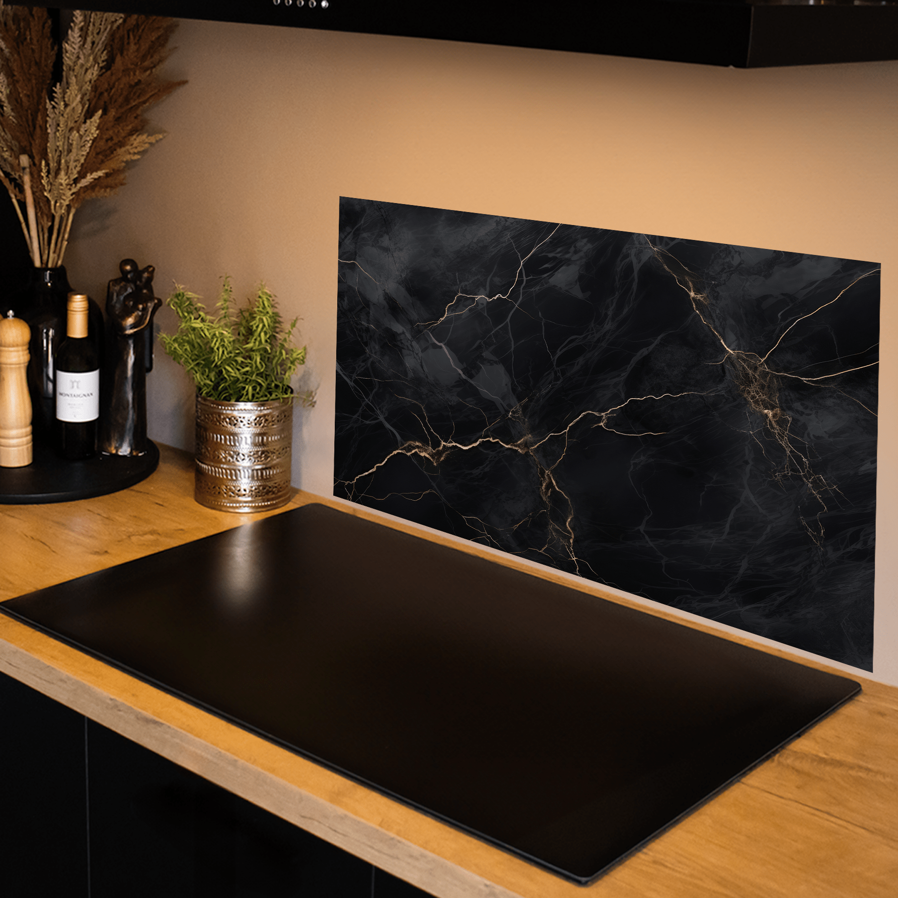 Keuken Spatscherm - Marmer - Natuurlijk - Textuur - Zwart - keuken spatscherm