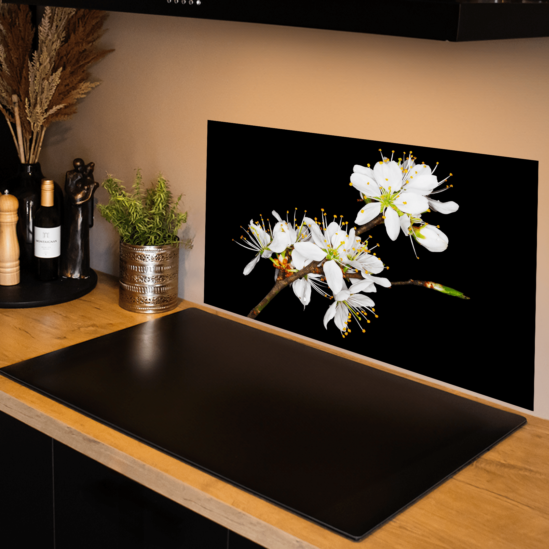 Keuken Spatscherm - Bloemen - Bloesem - Pruimen - Wit - keuken spatscherm