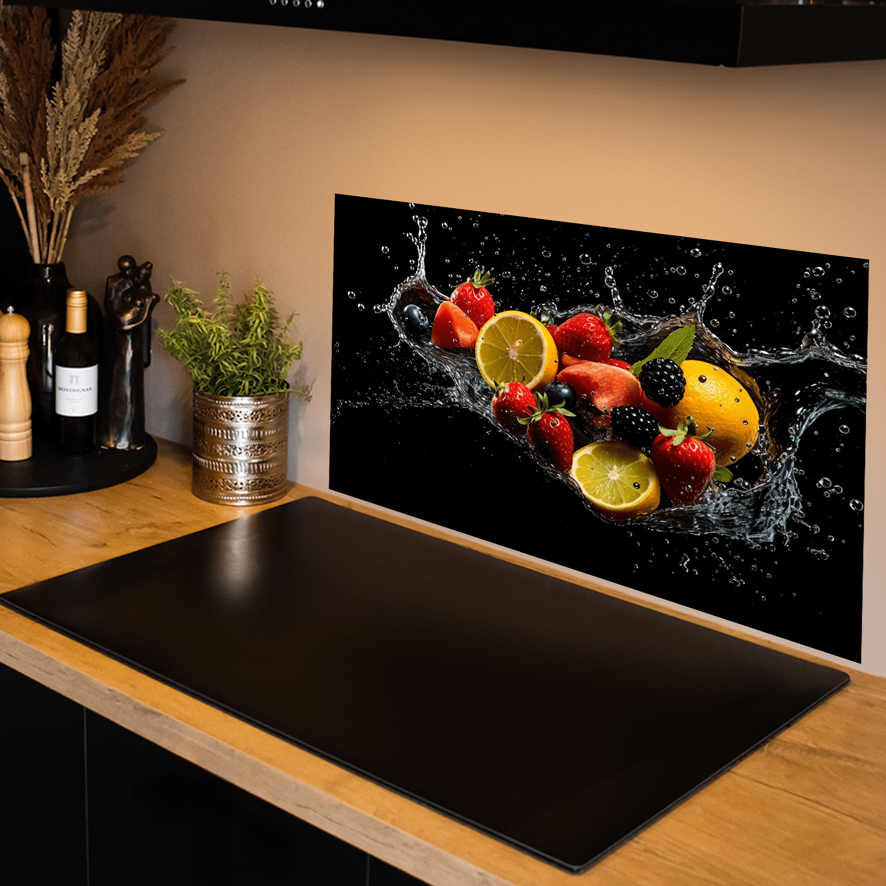 Keuken Spatscherm - Splash - Diverse fruitsoorten - Zwart - keuken spatscherm