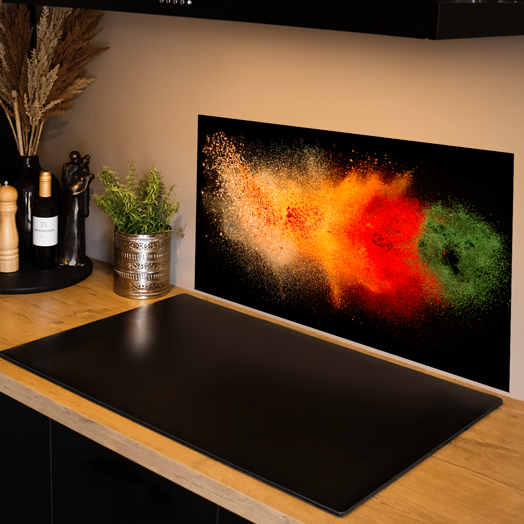 Keuken spatscherm - Kruiden - Groenten - Pizza - Zwart - keuken spatscherm