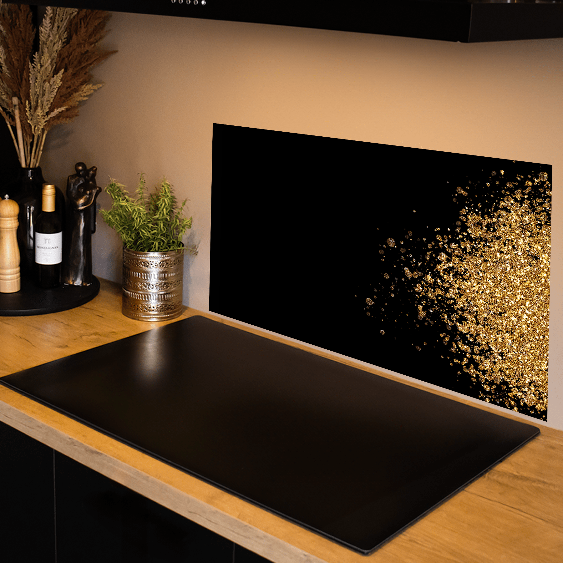 Keuken spatscherm - Black & Gold - Gouden sprankels - keuken spatscherm