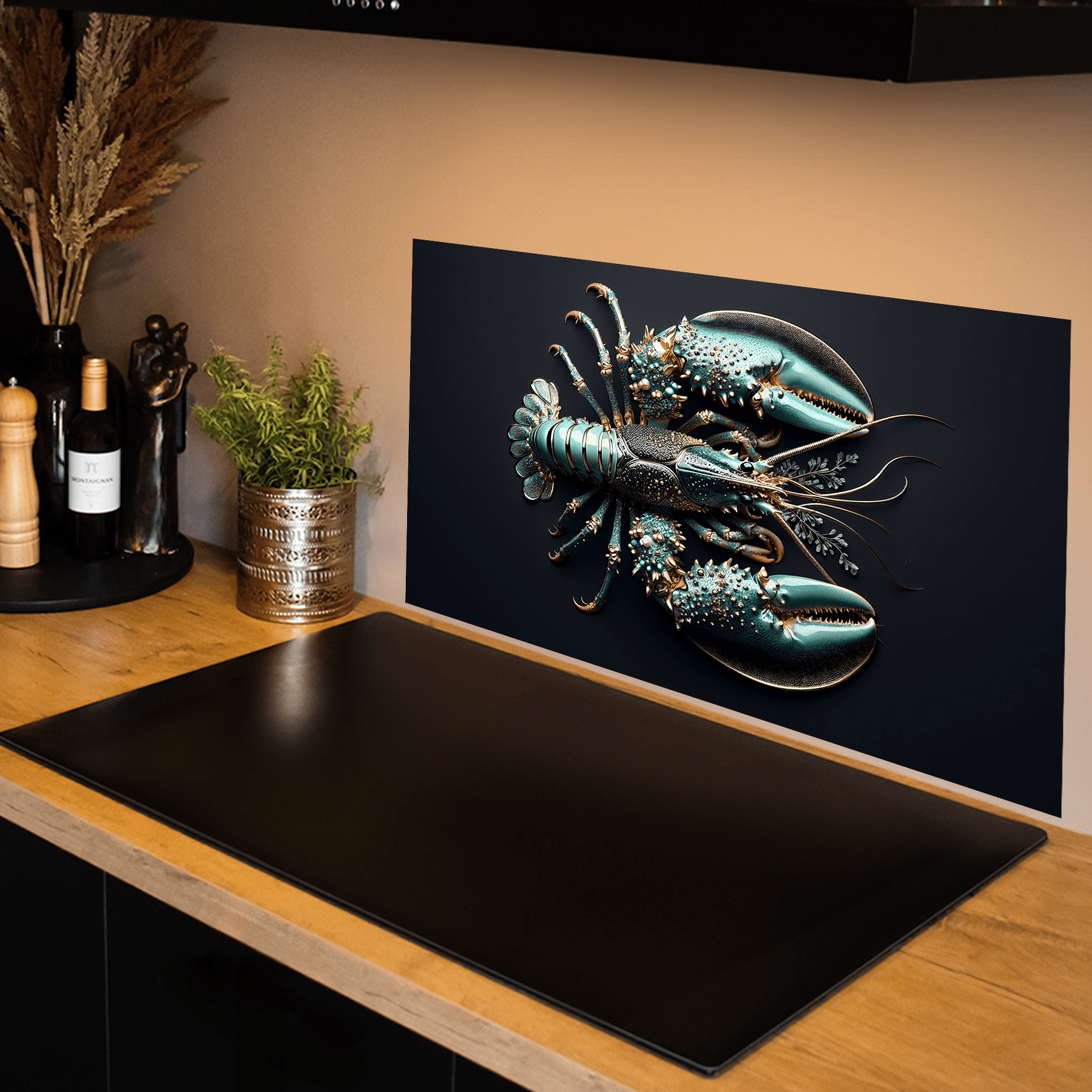 Keuken spatscherm - Black & Gold - Blauw - Luxe - Kreeft - keuken spatscherm