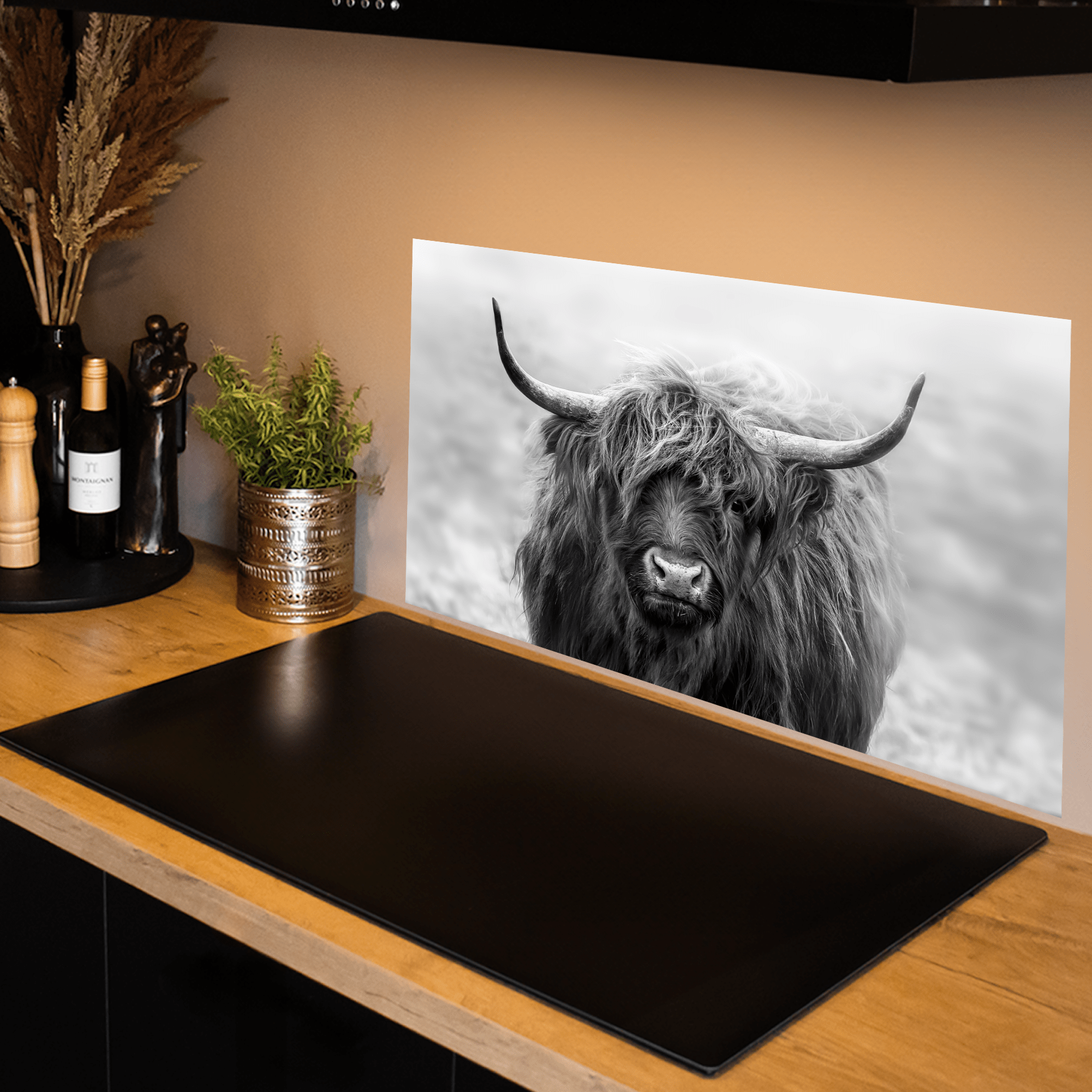 Keuken spatscherm - Schotse Hooglander - Dieren - Zwart - Wit - keuken spatscherm
