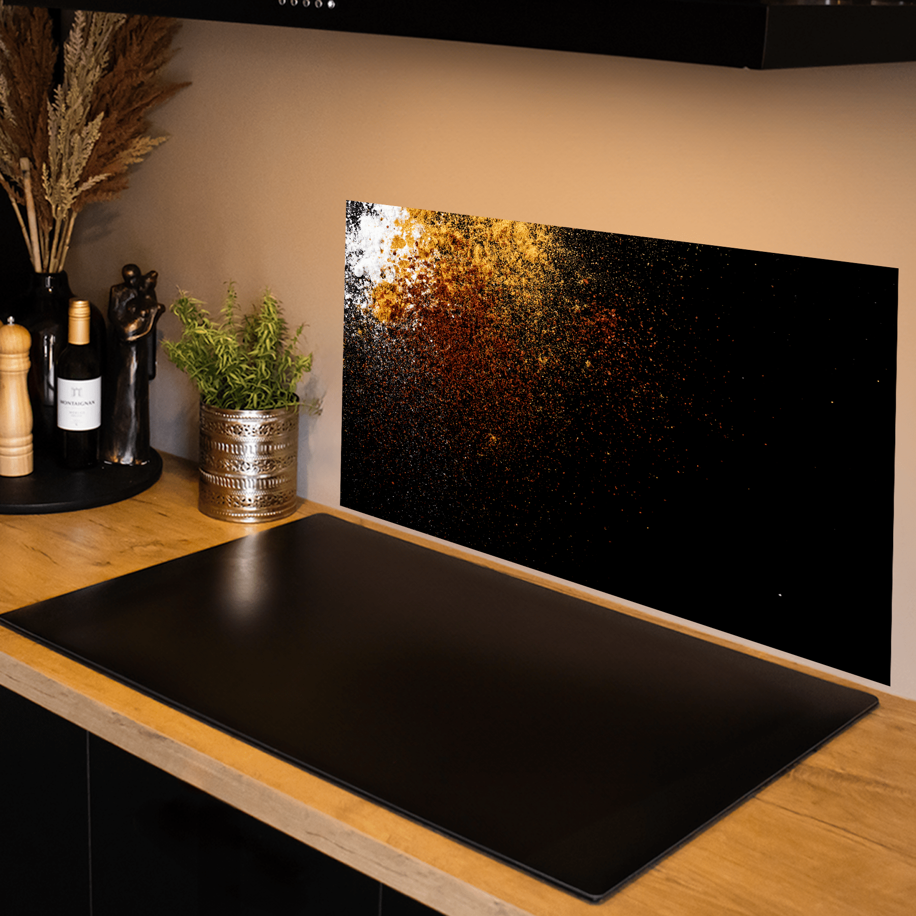 Keuken spatscherm - Kruiden - Specerijen - Noten - Chili - Zwart - keuken spatscherm