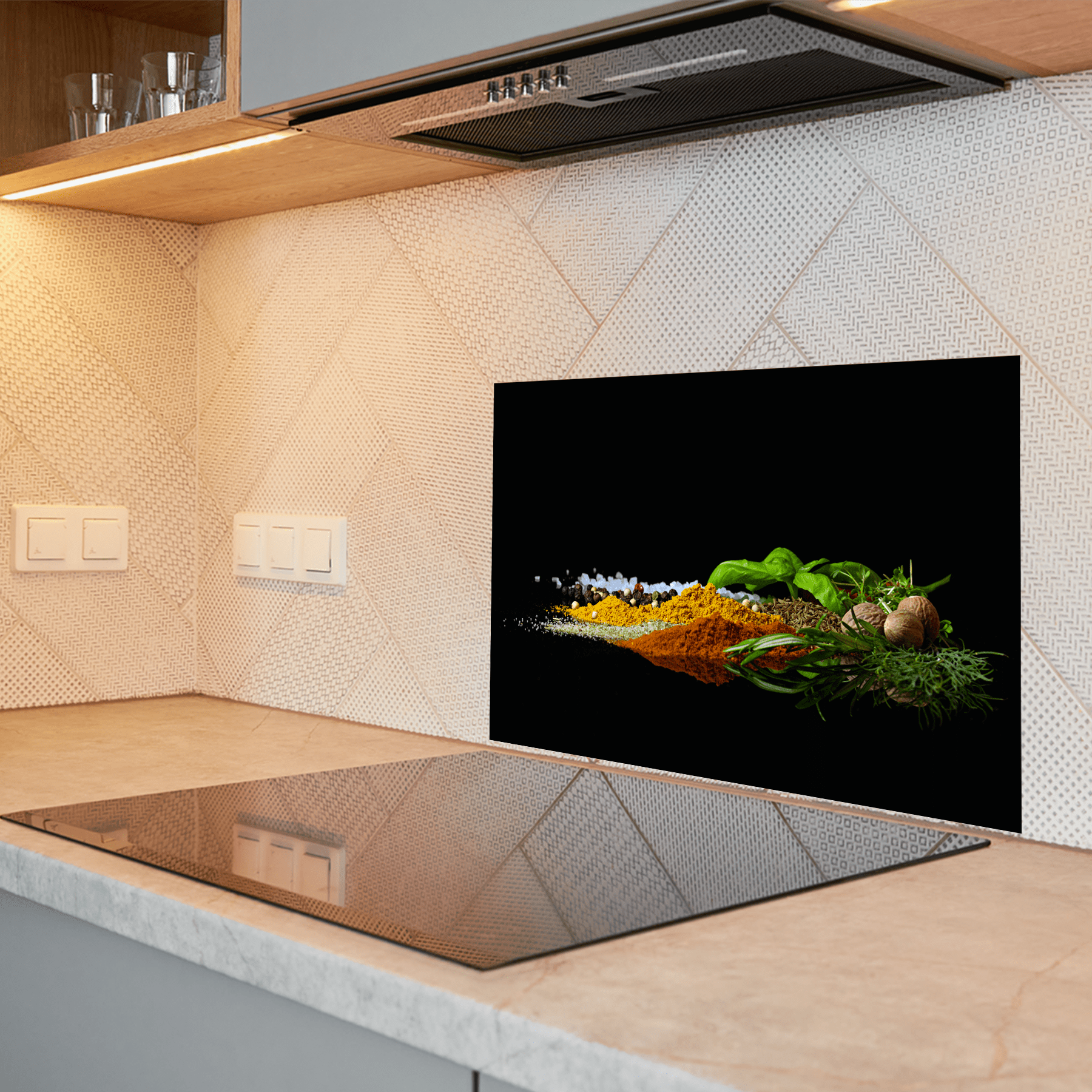 Keuken spatscherm - Kruiden - Specerijen - Eten - Peper - Zwart - keuken spatscherm