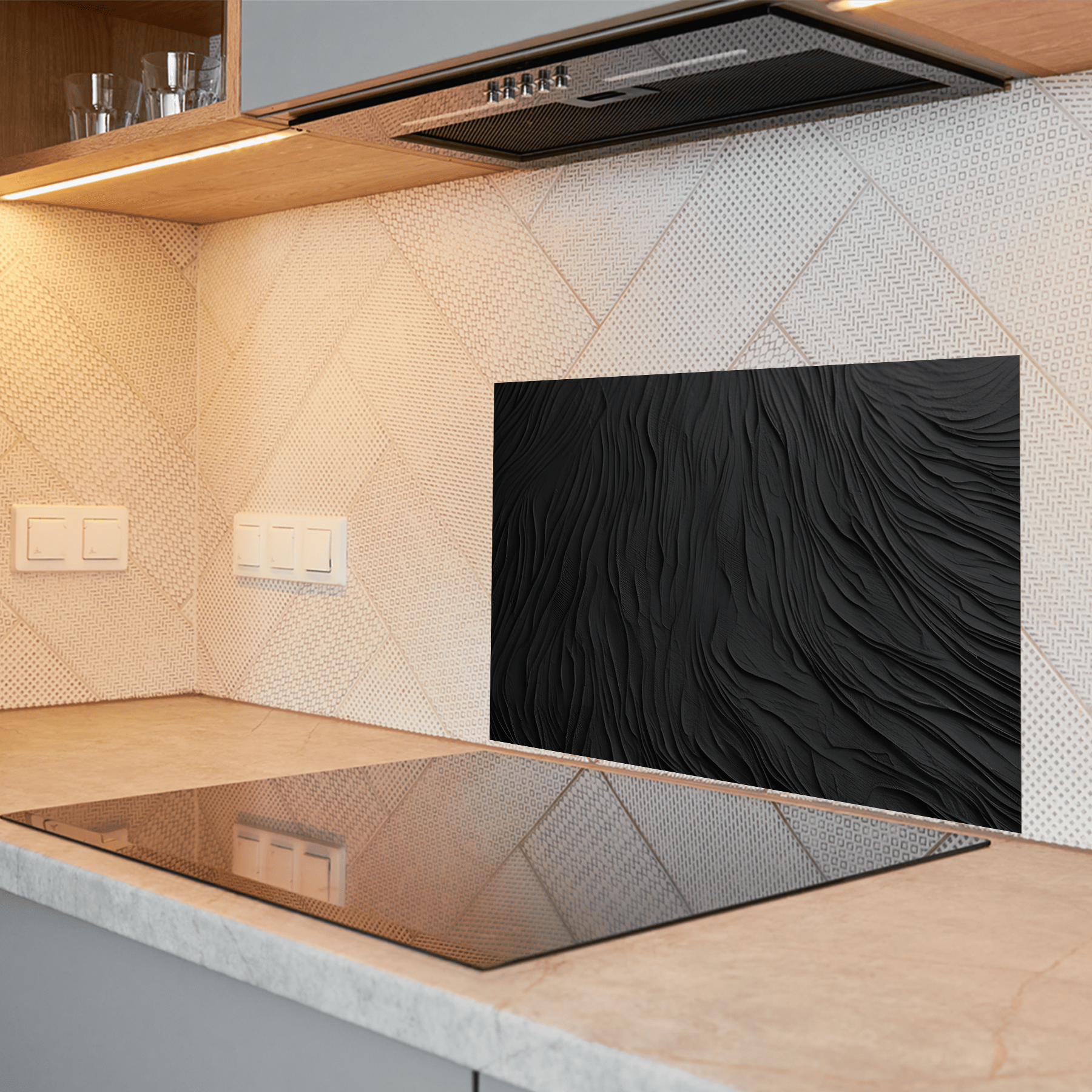 Keuken Spatscherm - Abstract - Duinen - Zwart - keuken spatscherm