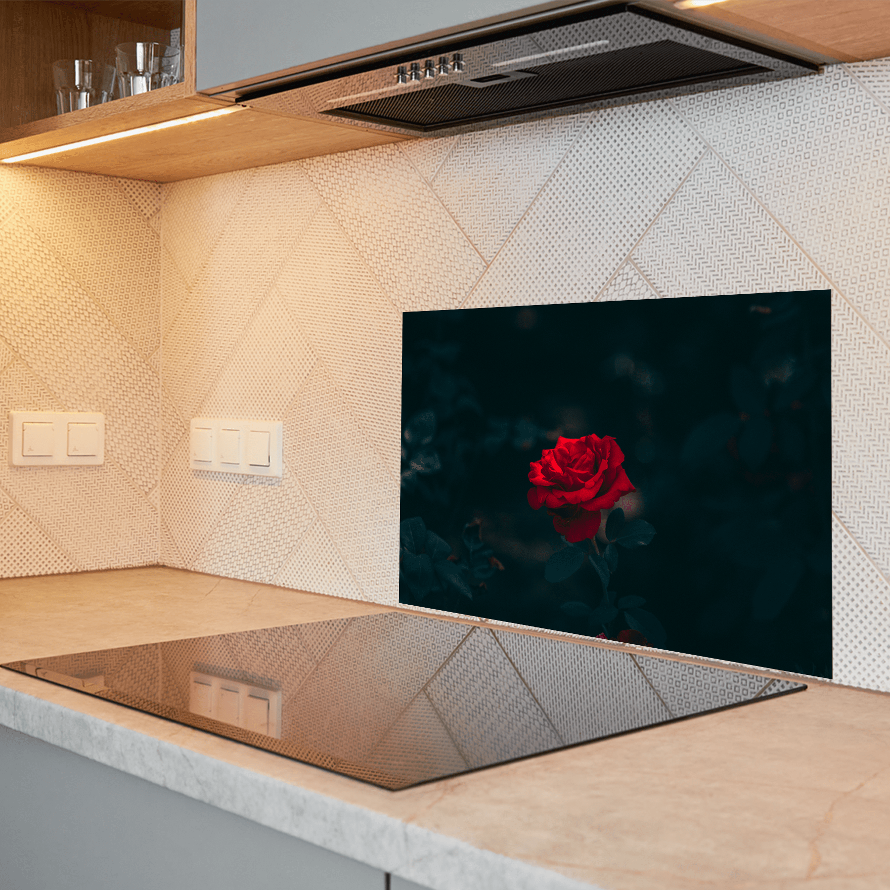 Keuken Spatscherm - Bloemen - Roos - Donker - Rood - keuken spatscherm