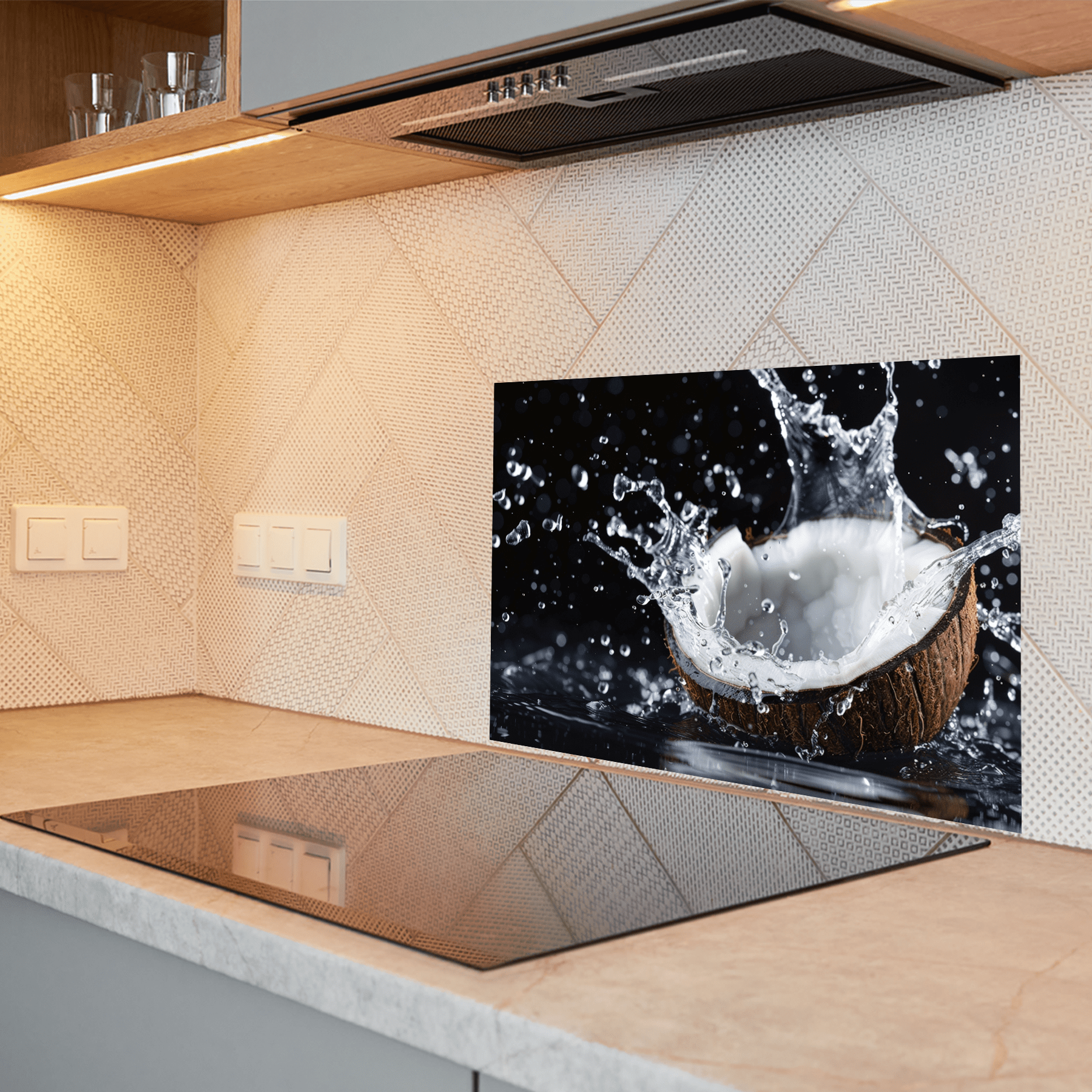 Keuken Spatscherm - Splash - Kokosnoot - Water - Zwart - keuken spatscherm