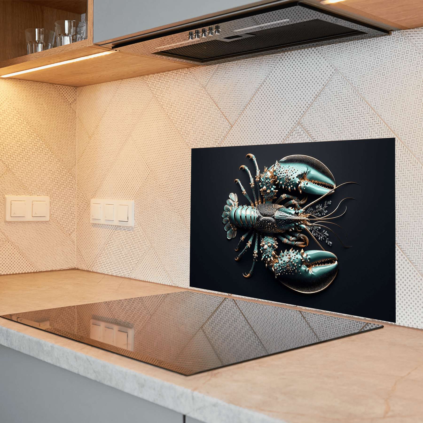 Keuken spatscherm - Black & Gold - Blauw - Luxe - Kreeft - keuken spatscherm