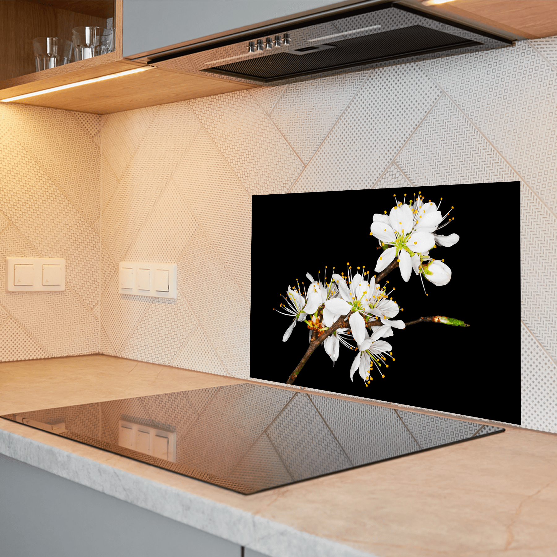 Keuken Spatscherm - Bloemen - Bloesem - Pruimen - Wit - keuken spatscherm