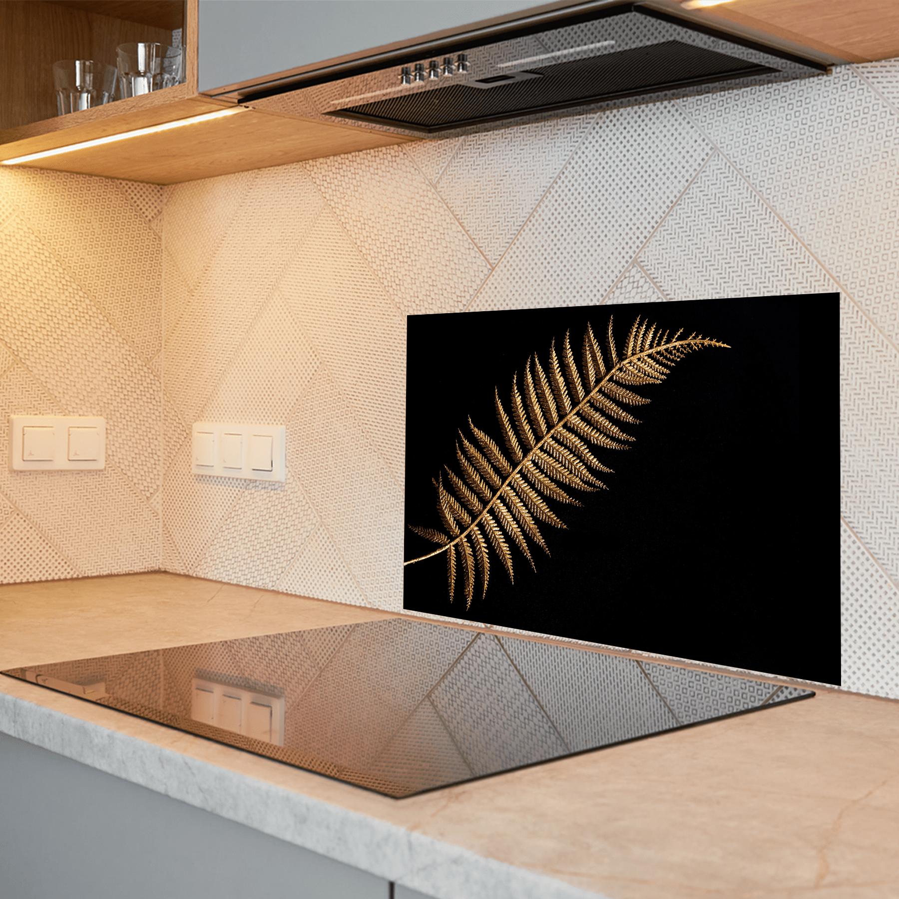 Keuken spatscherm - Black & Gold - Groot blad - Zwart - keuken spatscherm