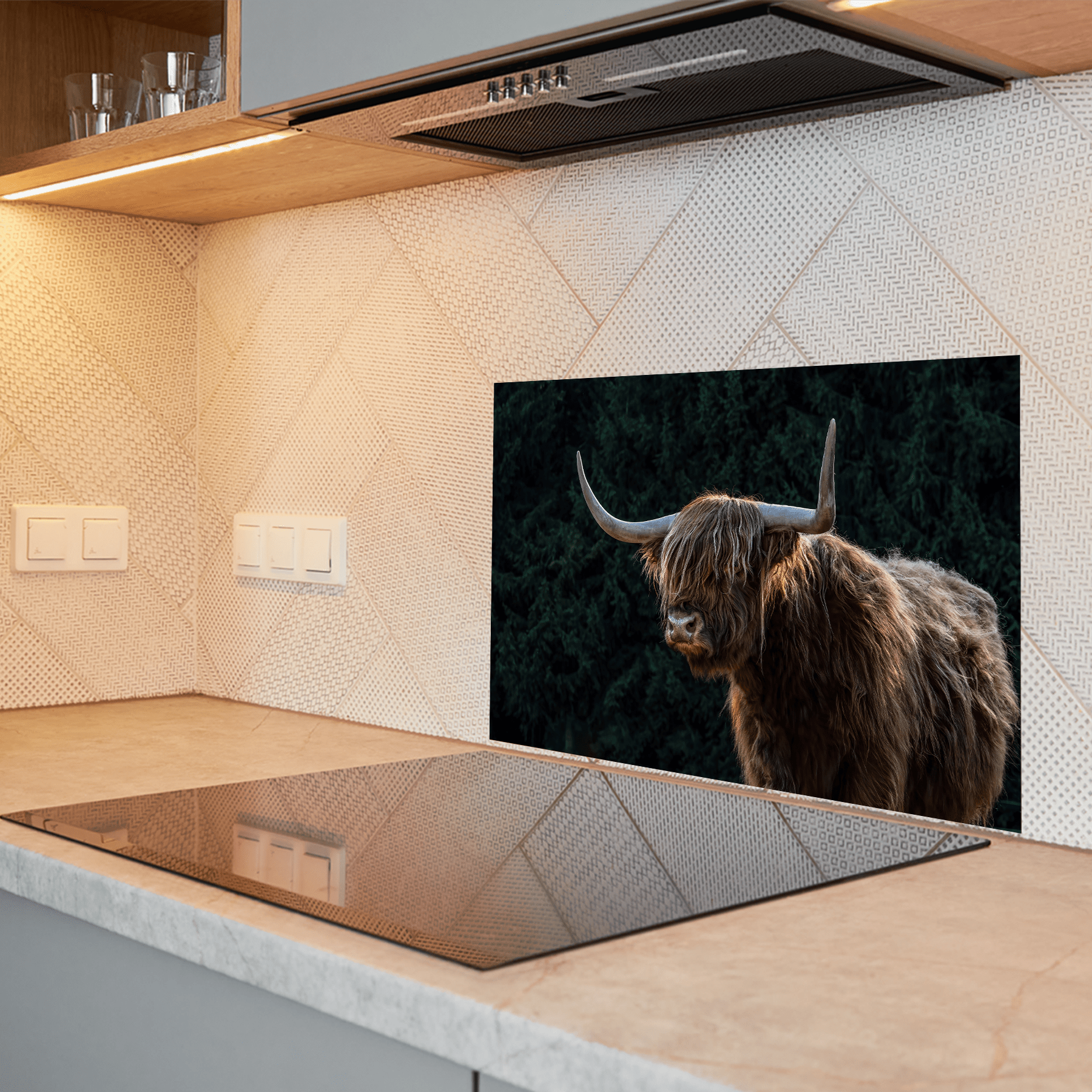 Keuken spatscherm - Schotse Hooglander - Dieren - Bruin - Zwart - keuken spatscherm