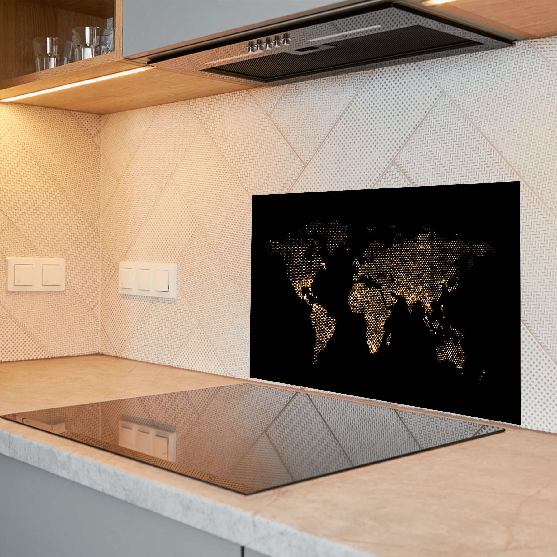 Keuken spatscherm - Black & Gold - Wereldkaart - Textuur - keuken spatscherm