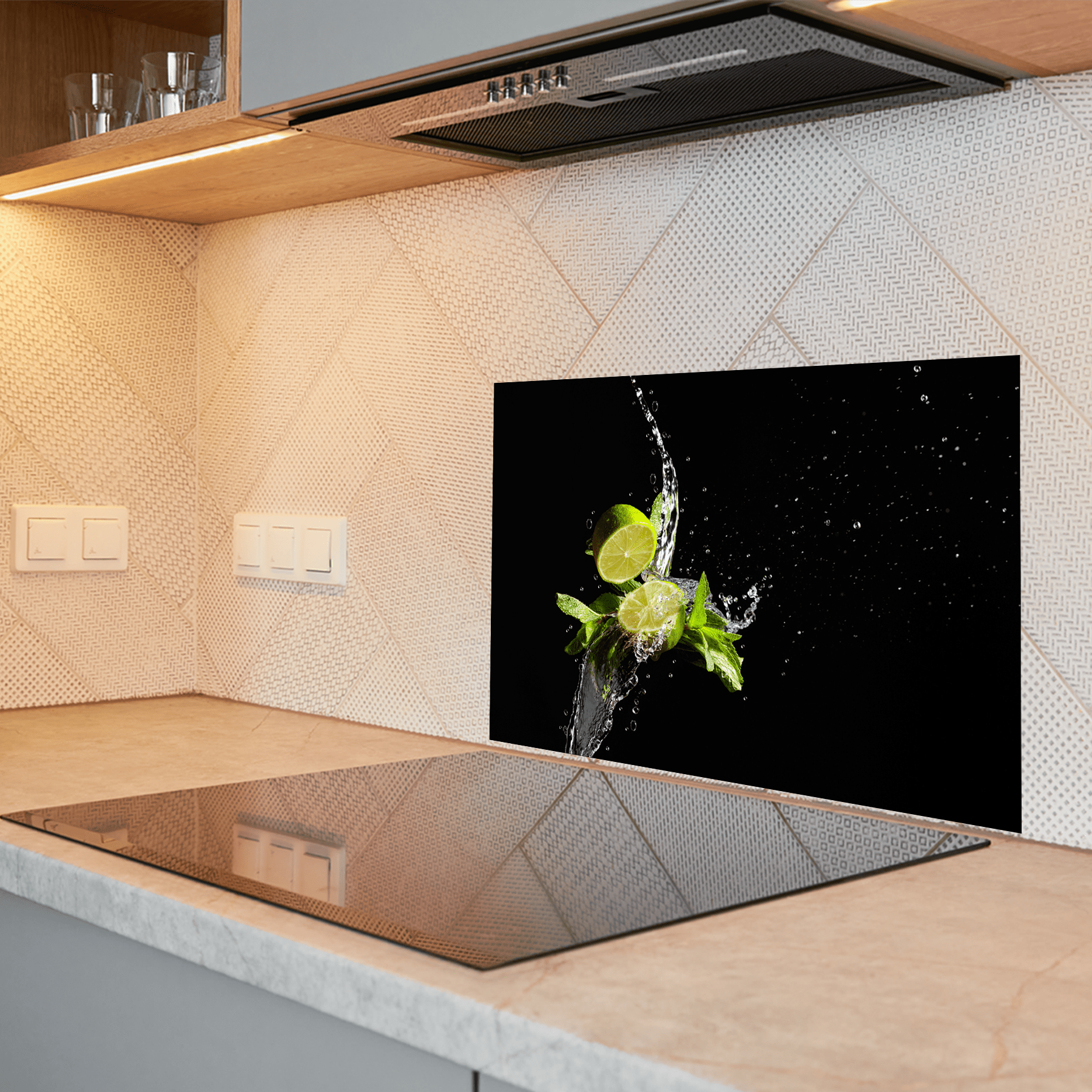 Keuken Spatscherm - Splash - Mojito - Limoen - Mint - Zwart - keuken spatscherm