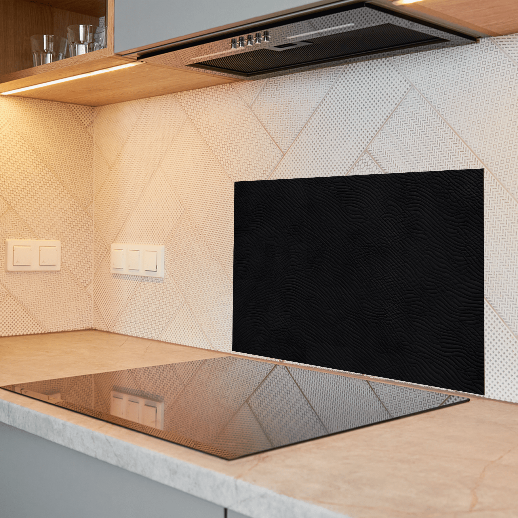 Keuken Spatscherm - Abstract - Ribbel patronen - Zwart - keuken spatscherm