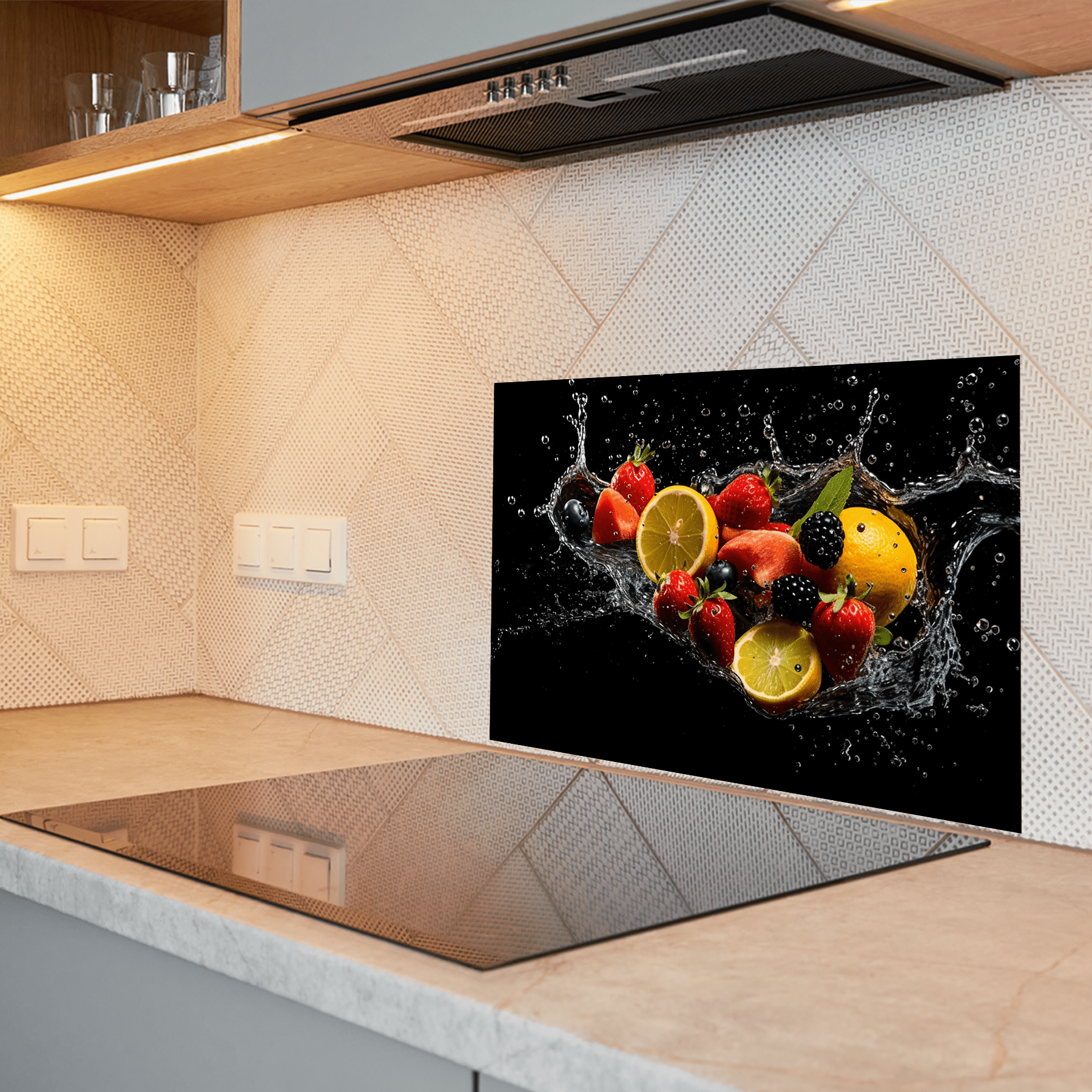 Keuken Spatscherm - Splash - Diverse fruitsoorten - Zwart - keuken spatscherm