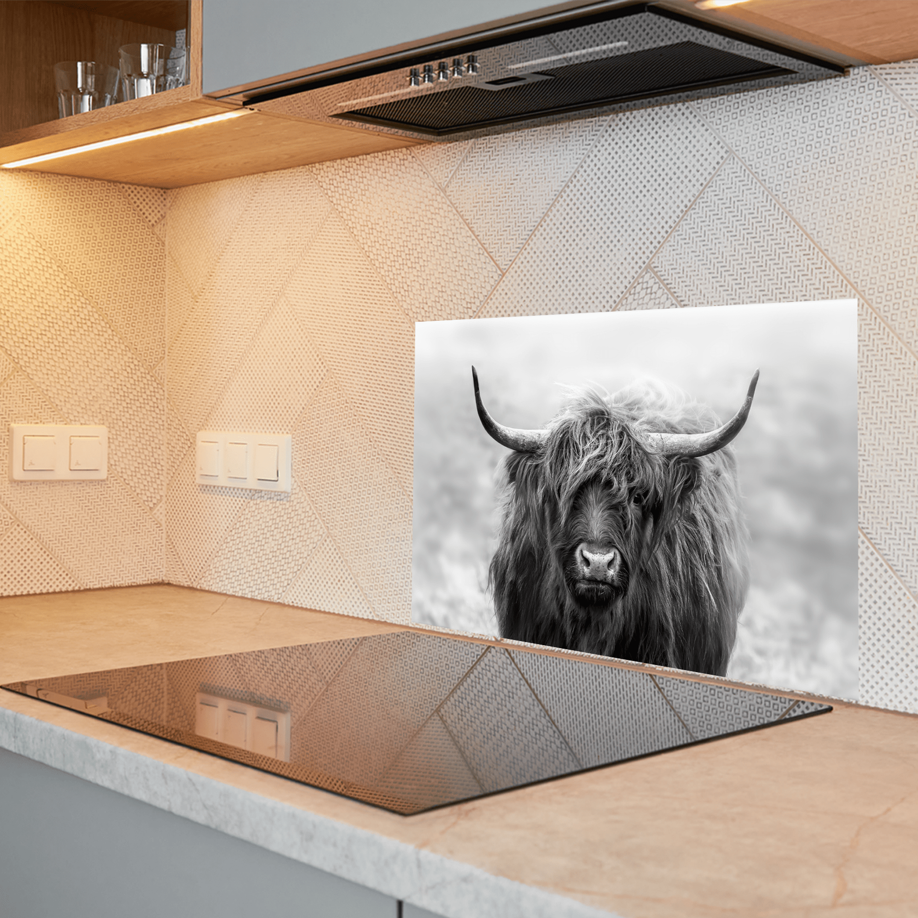 Keuken spatscherm - Schotse Hooglander - Dieren - Zwart - Wit - keuken spatscherm