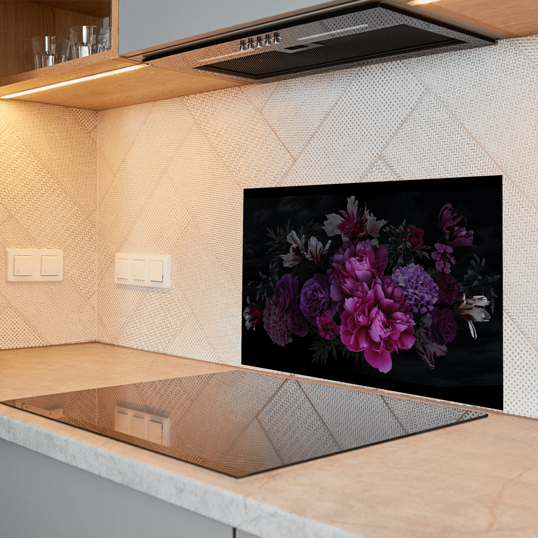 Keuken Spatscherm - Bloemen - Boeket - Kleurrijk - Roze - Paars - keuken spatscherm