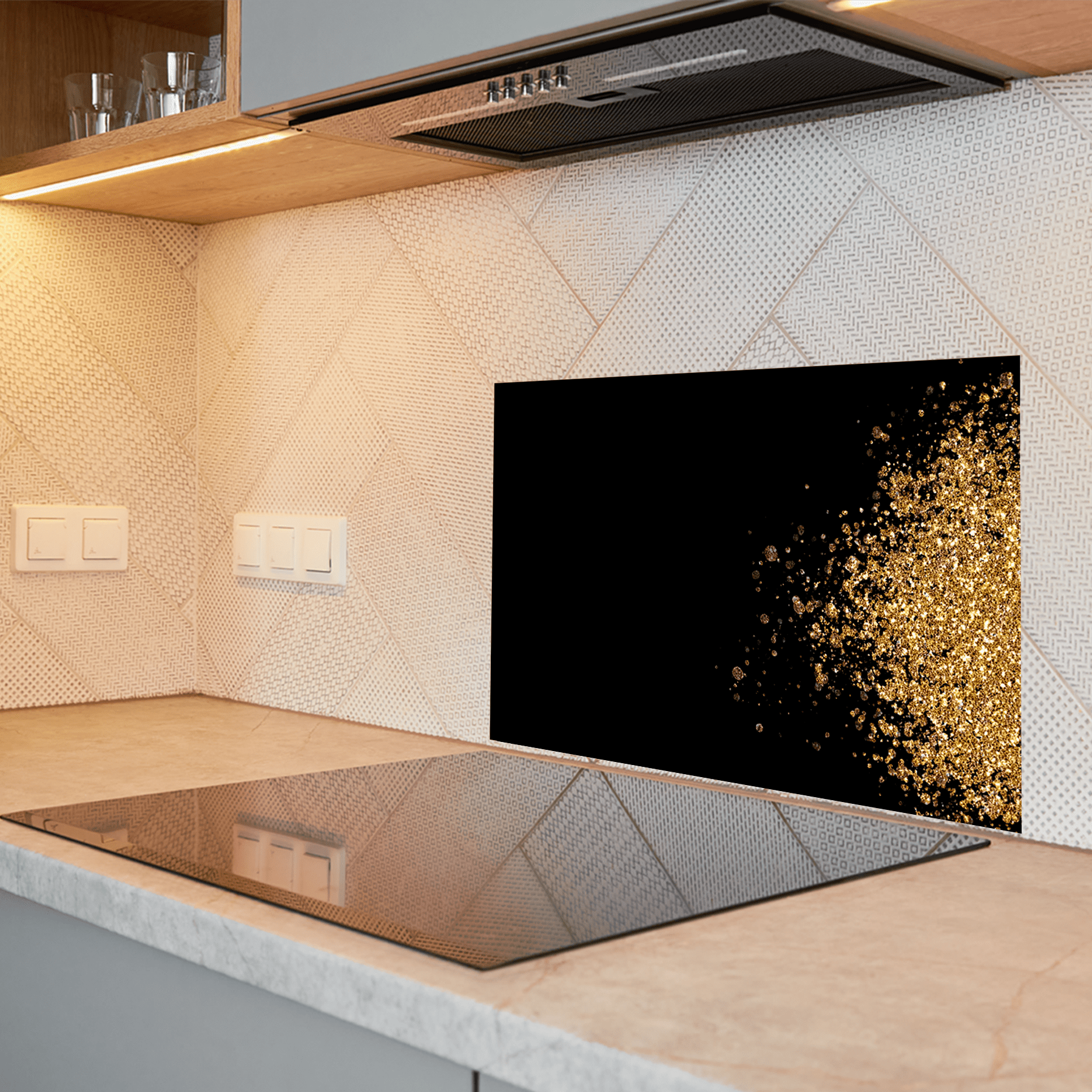 Keuken spatscherm - Black & Gold - Gouden sprankels - keuken spatscherm