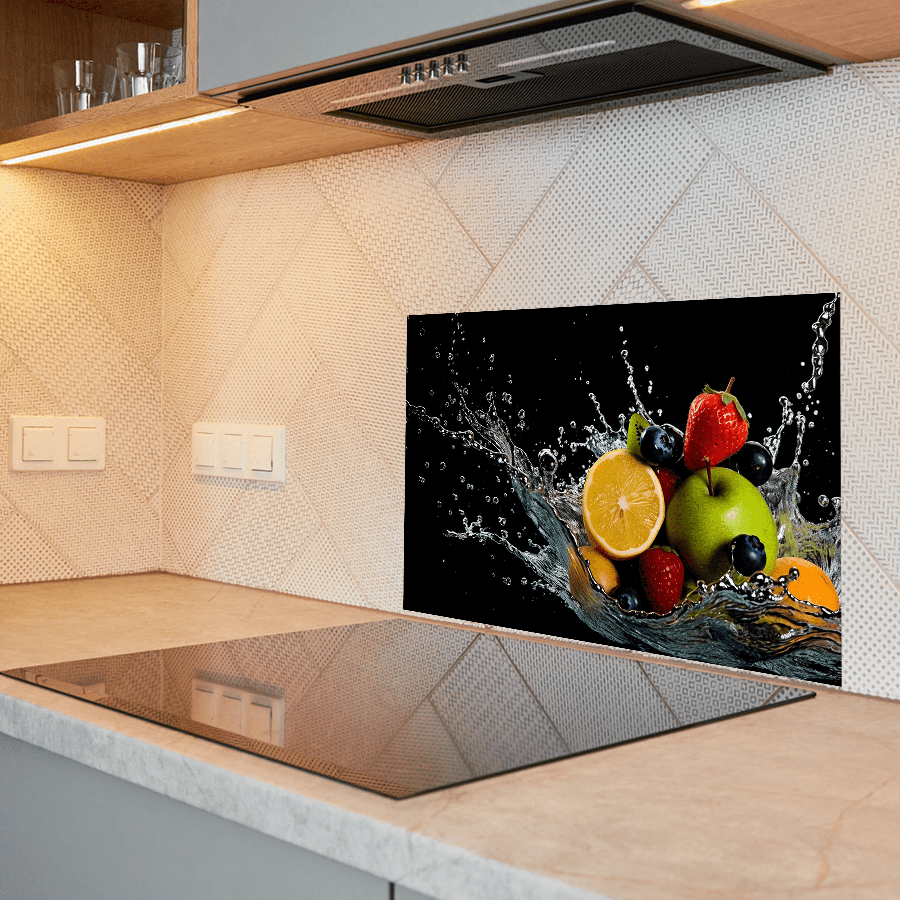 Keuken Spatscherm - Splash - Fruit - Water - Zwart - keuken spatscherm