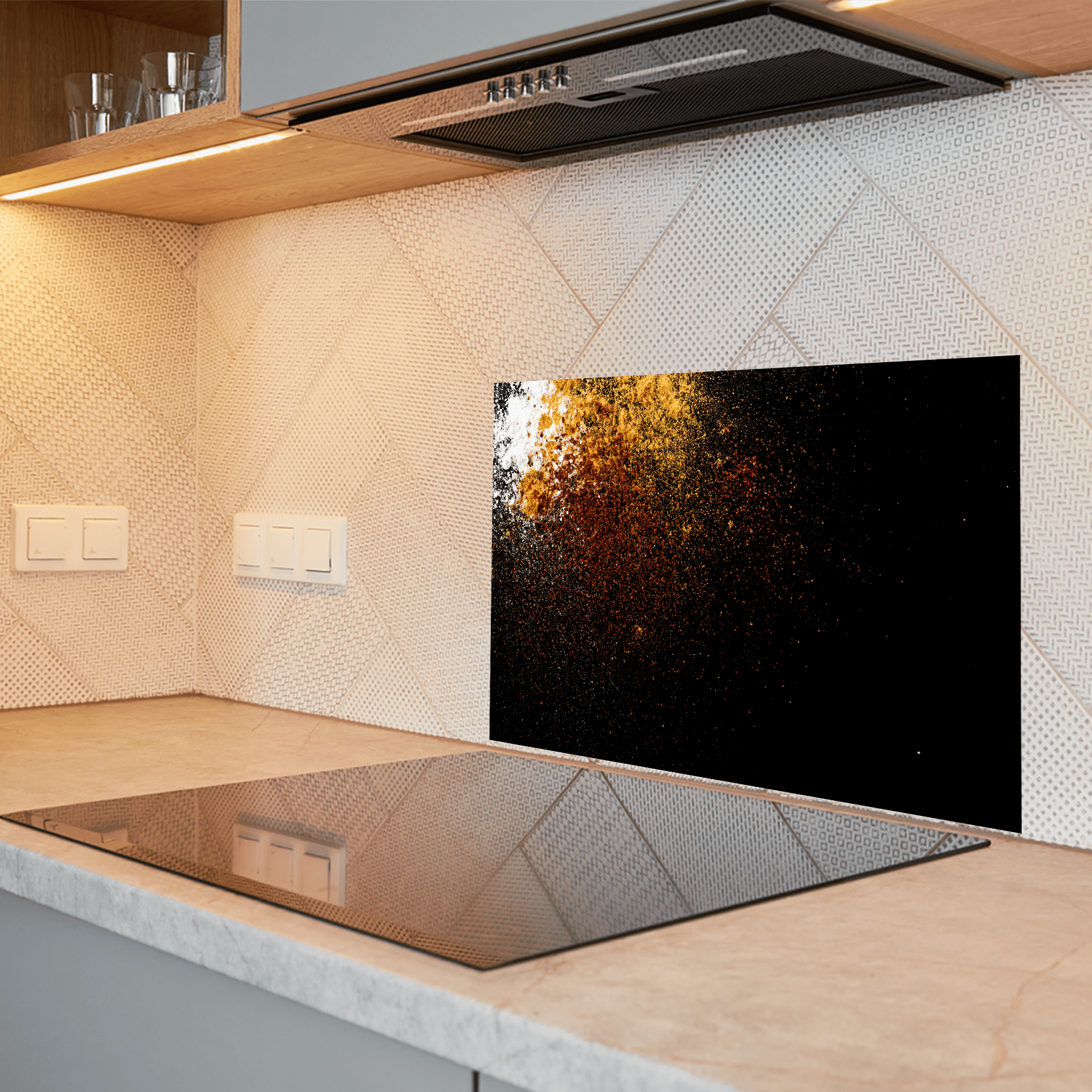 Keuken spatscherm - Kruiden - Specerijen - Noten - Chili - Zwart - keuken spatscherm