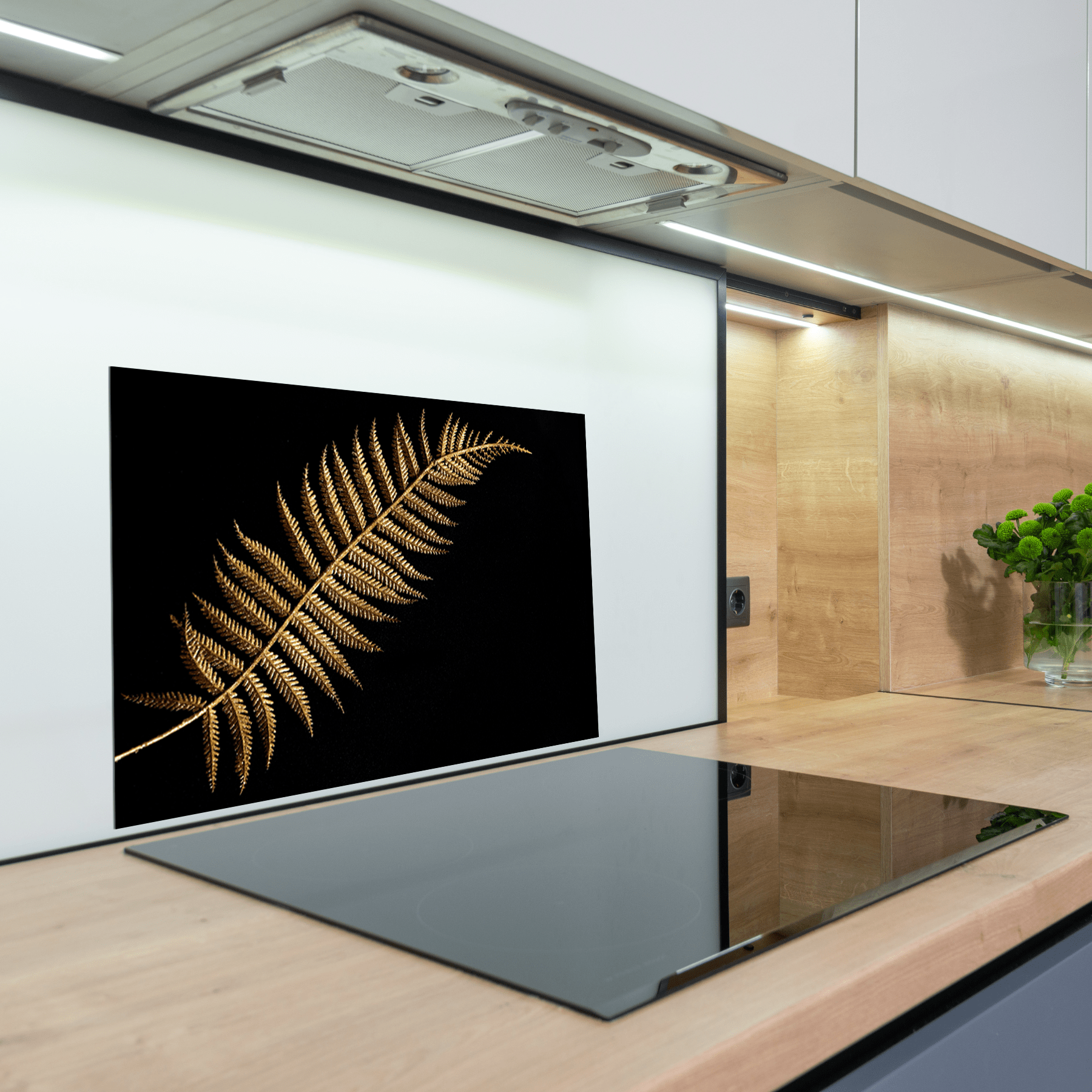 Keuken spatscherm - Black & Gold - Groot blad - Zwart - keuken spatscherm