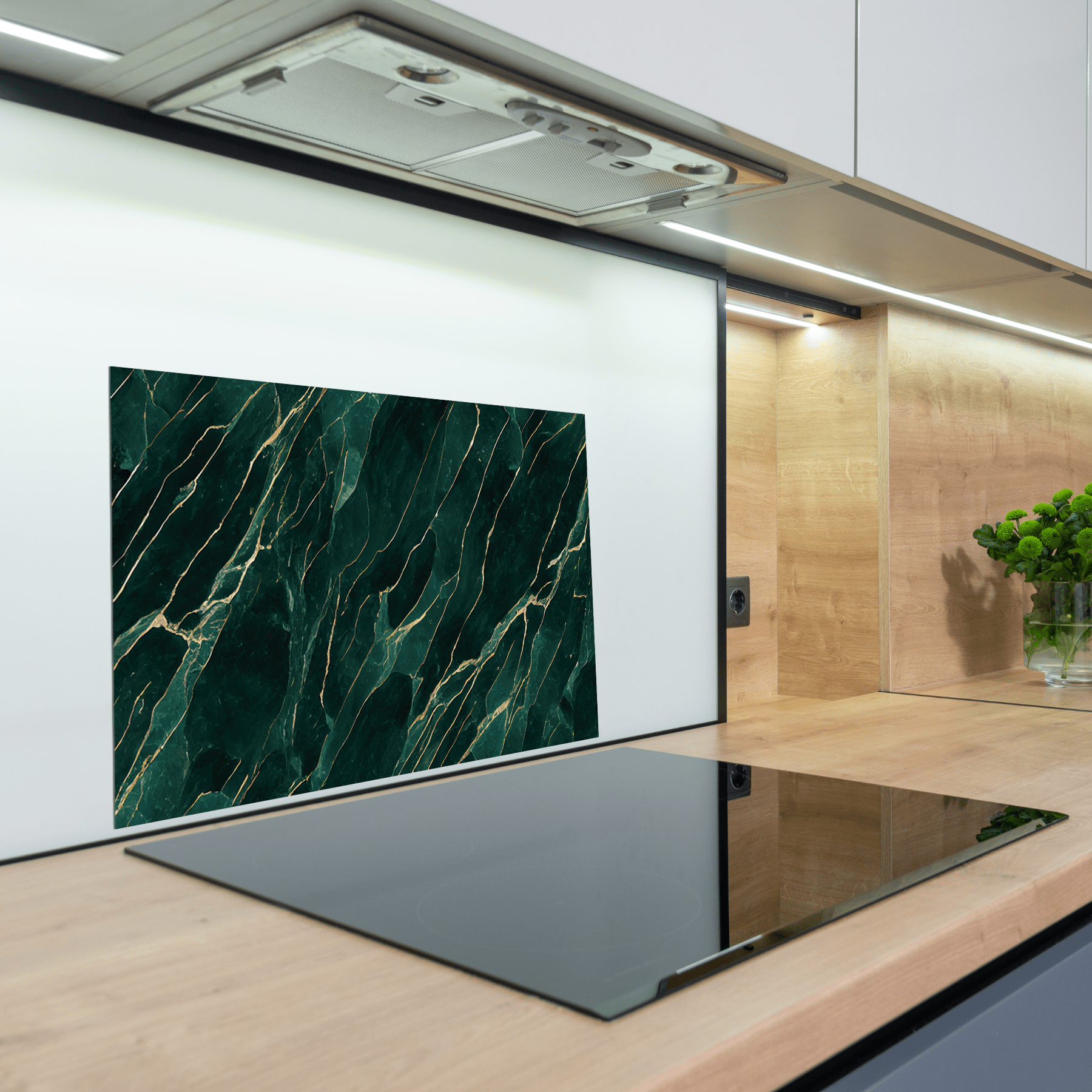 Keuken Spatscherm- Marmer - Natuurlijk - Gouden accenten - Smaragd groen - keuken spatscherm