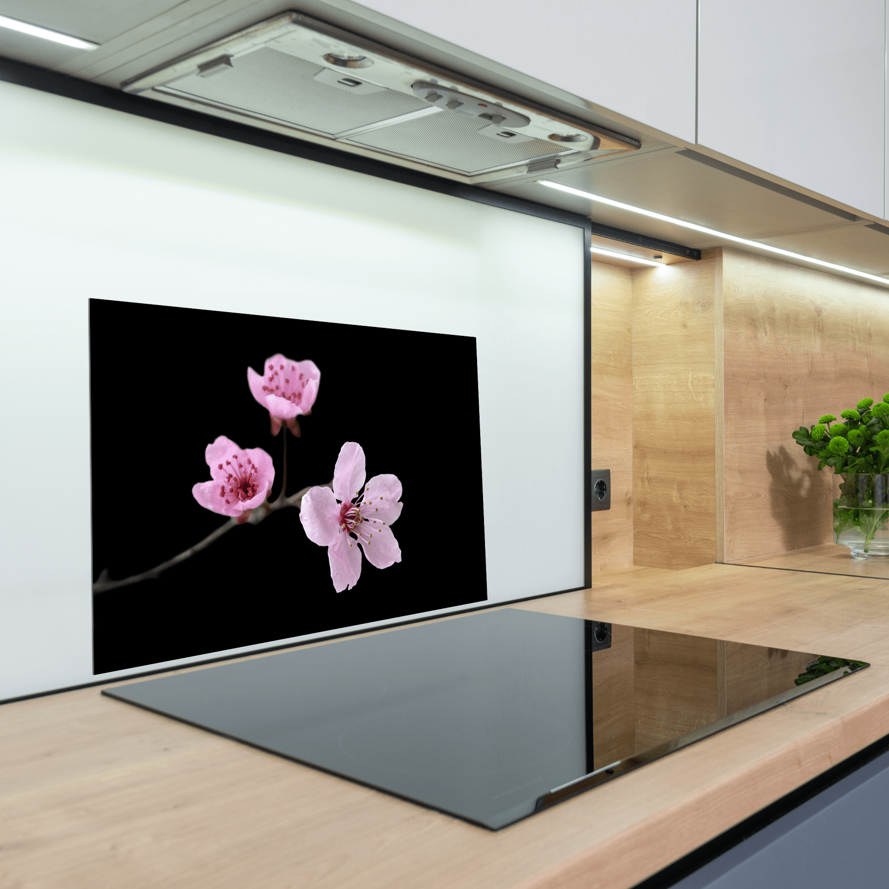 Keuken Spatscherm - Bloemen - Sakura - Roze - Zwart - keuken spatscherm