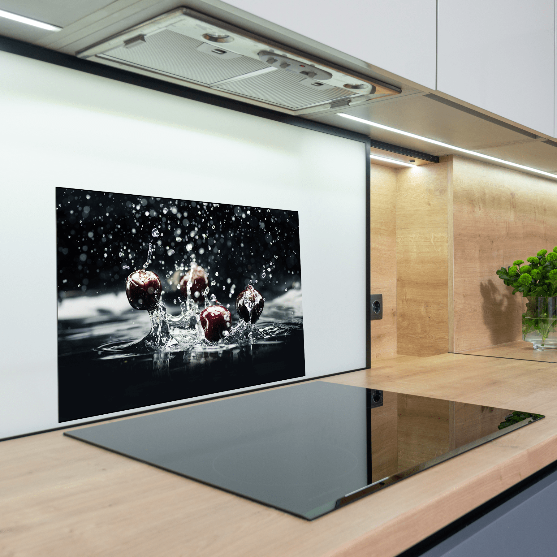 Keuken Spatscherm - Splash - Kersen - Water - Zwart - keuken spatscherm