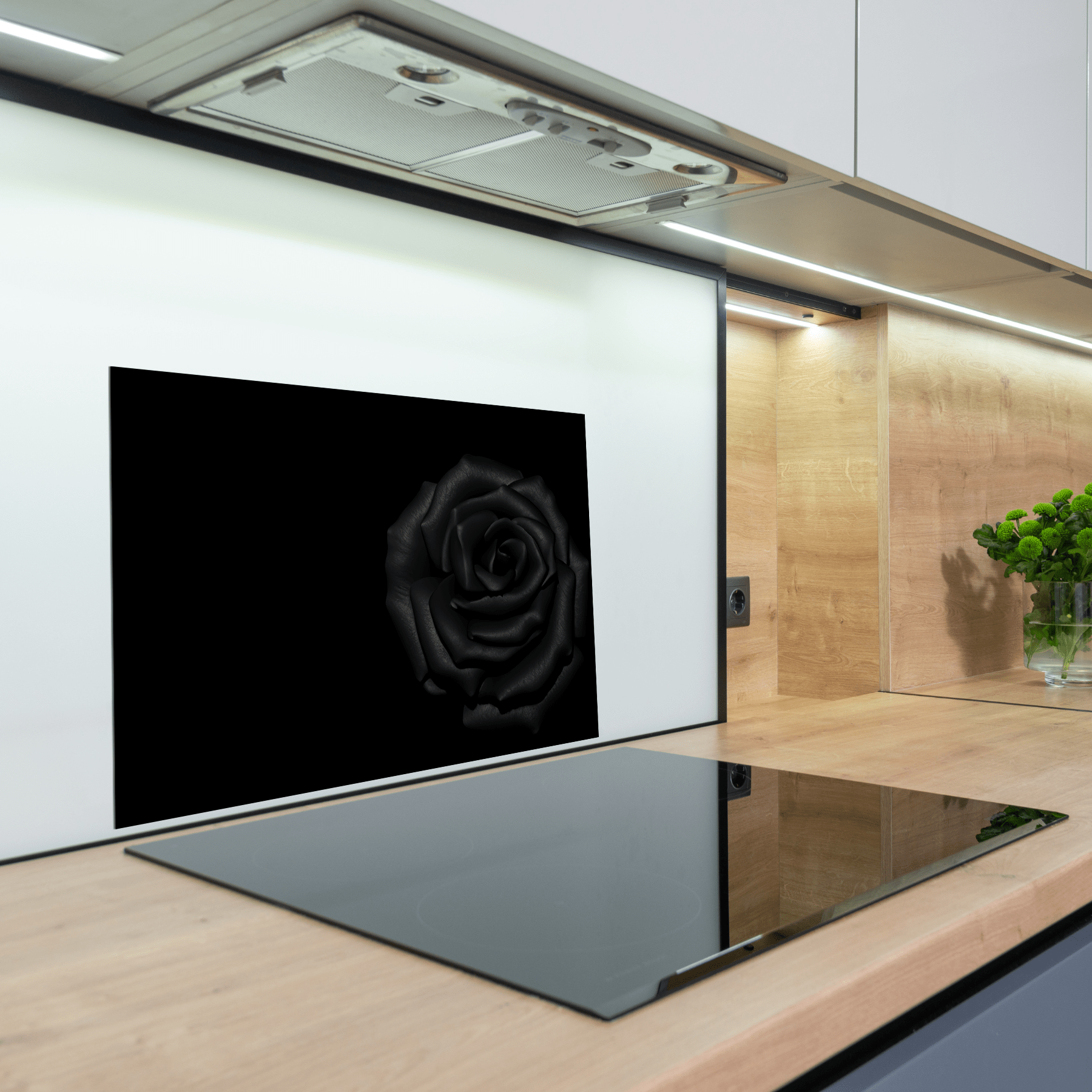 Keuken Spatscherm - Bloemen - Roos - Zwart - keuken spatscherm