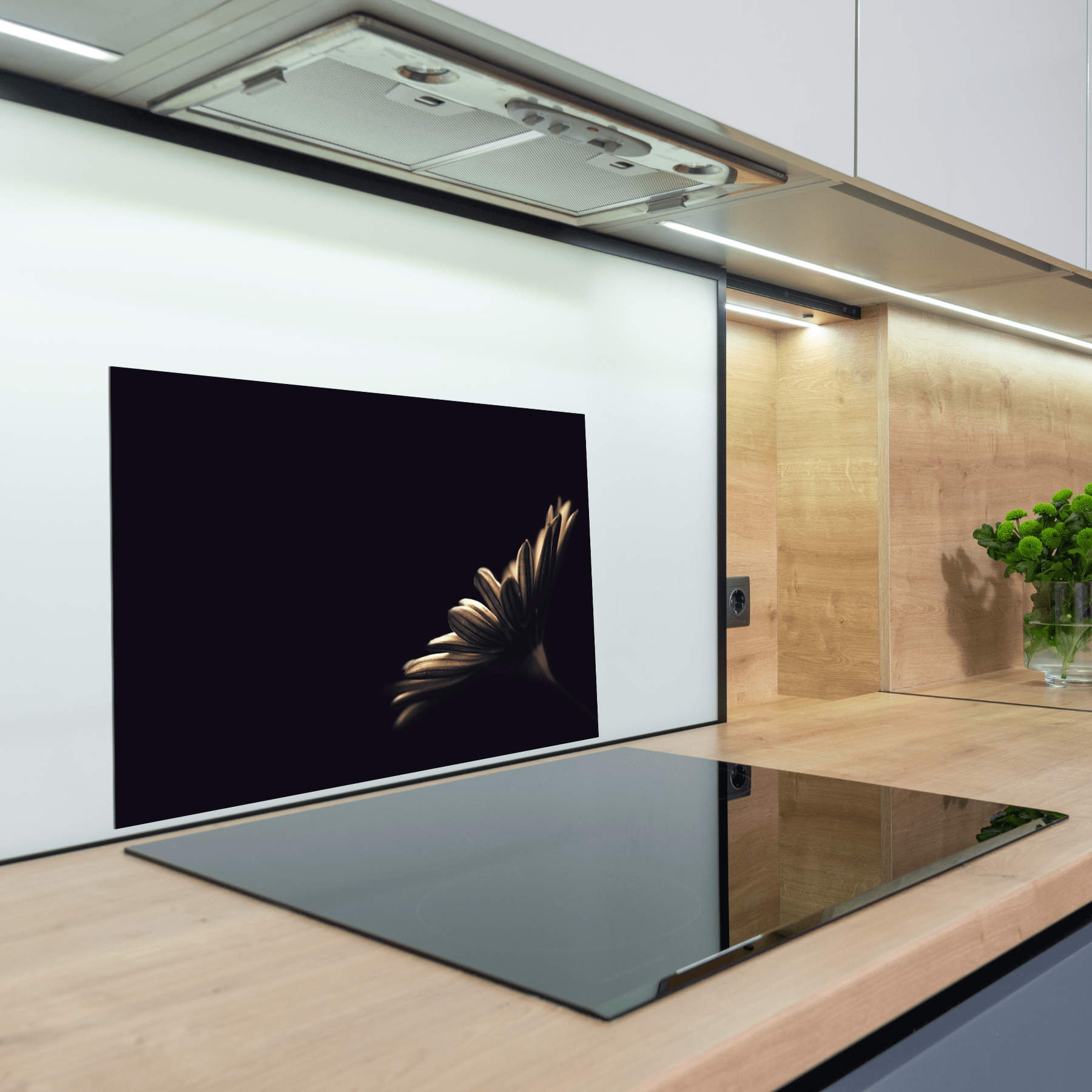 Keuken Spatscherm - Bloemen - Madelief - Zwart - keuken spatscherm