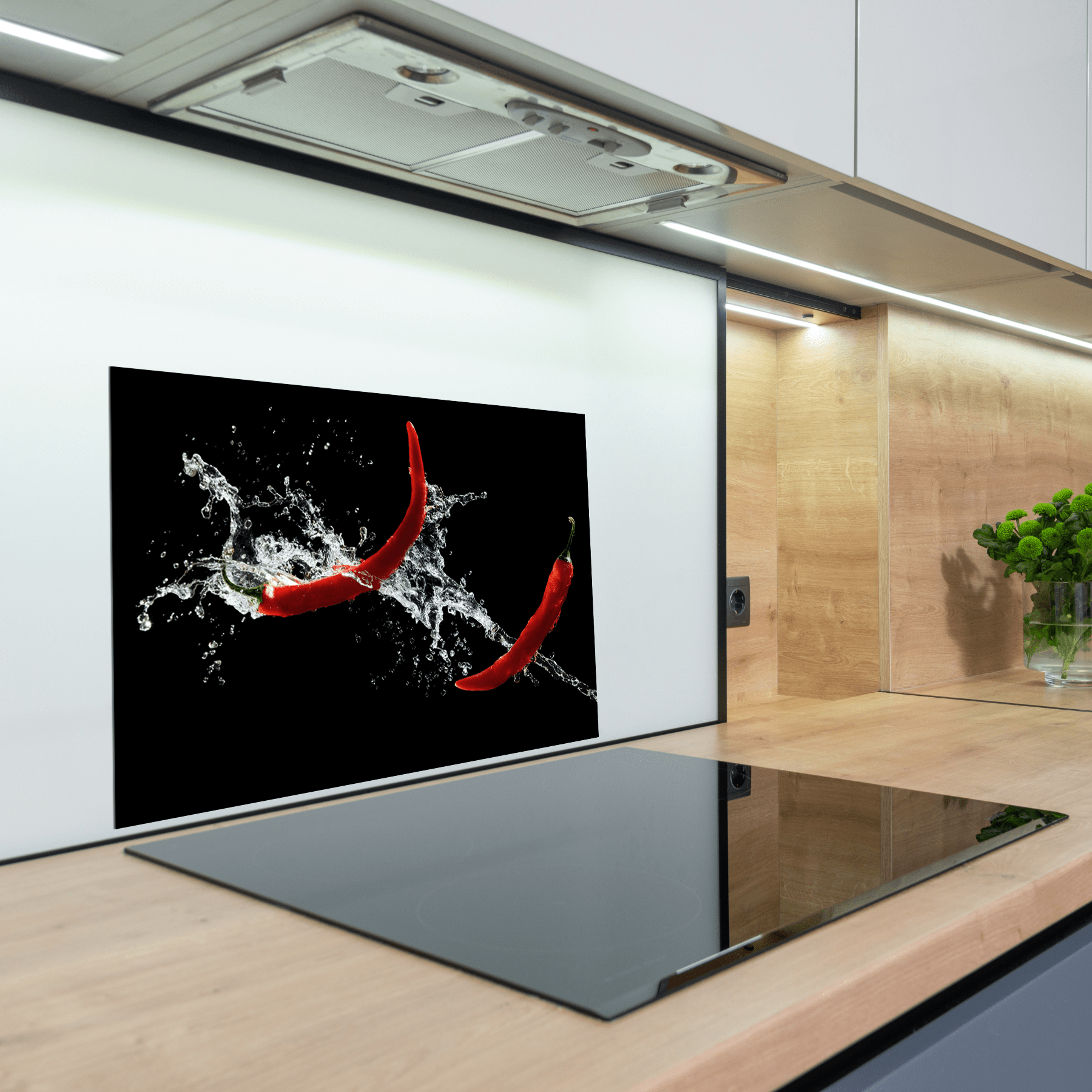 Keuken Spatscherm - Splash - Rode pepers - Zwart - keuken spatscherm