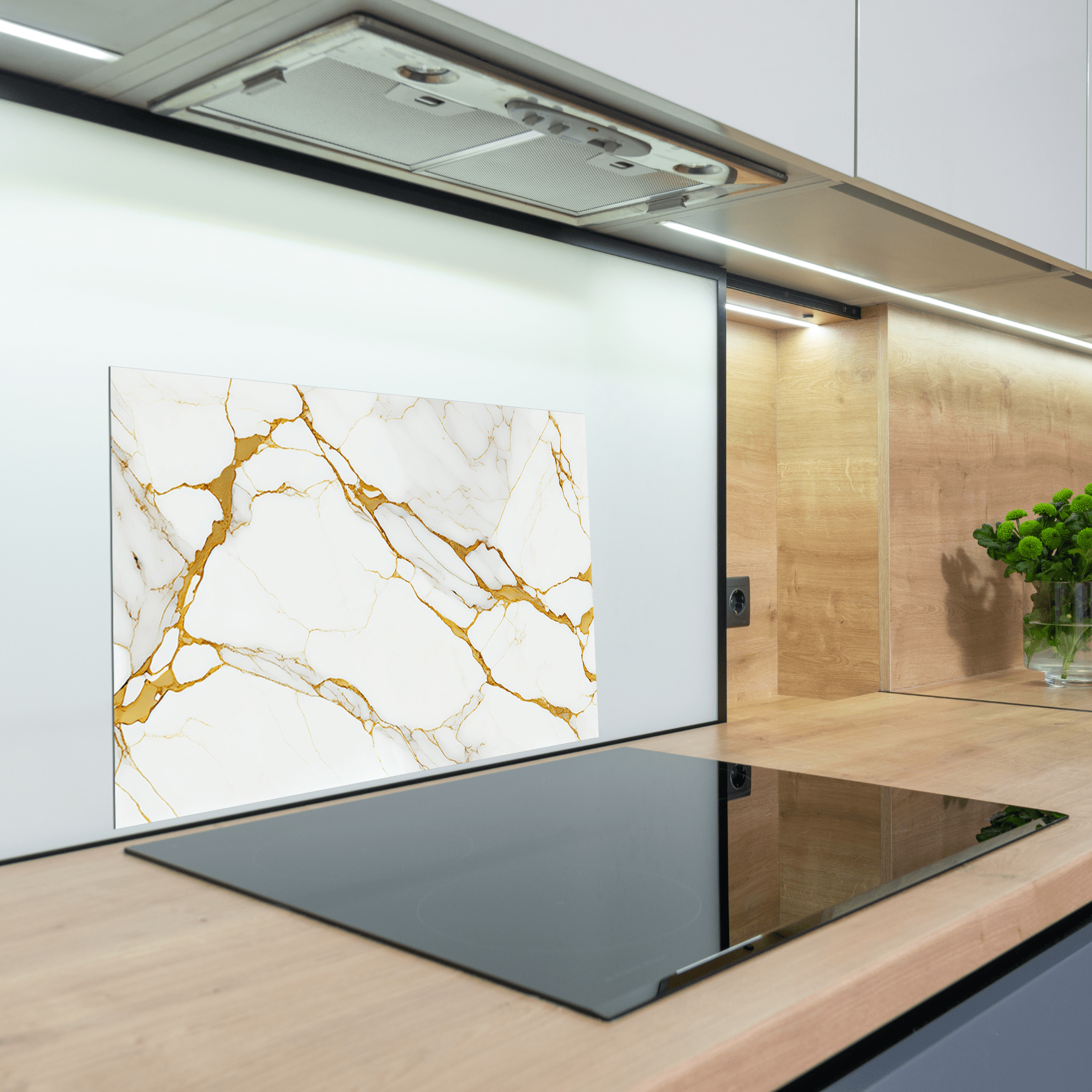 Keuken Spatscherm - Marmer - Natuurlijk - Gouden accenten - Wit - keuken spatscherm