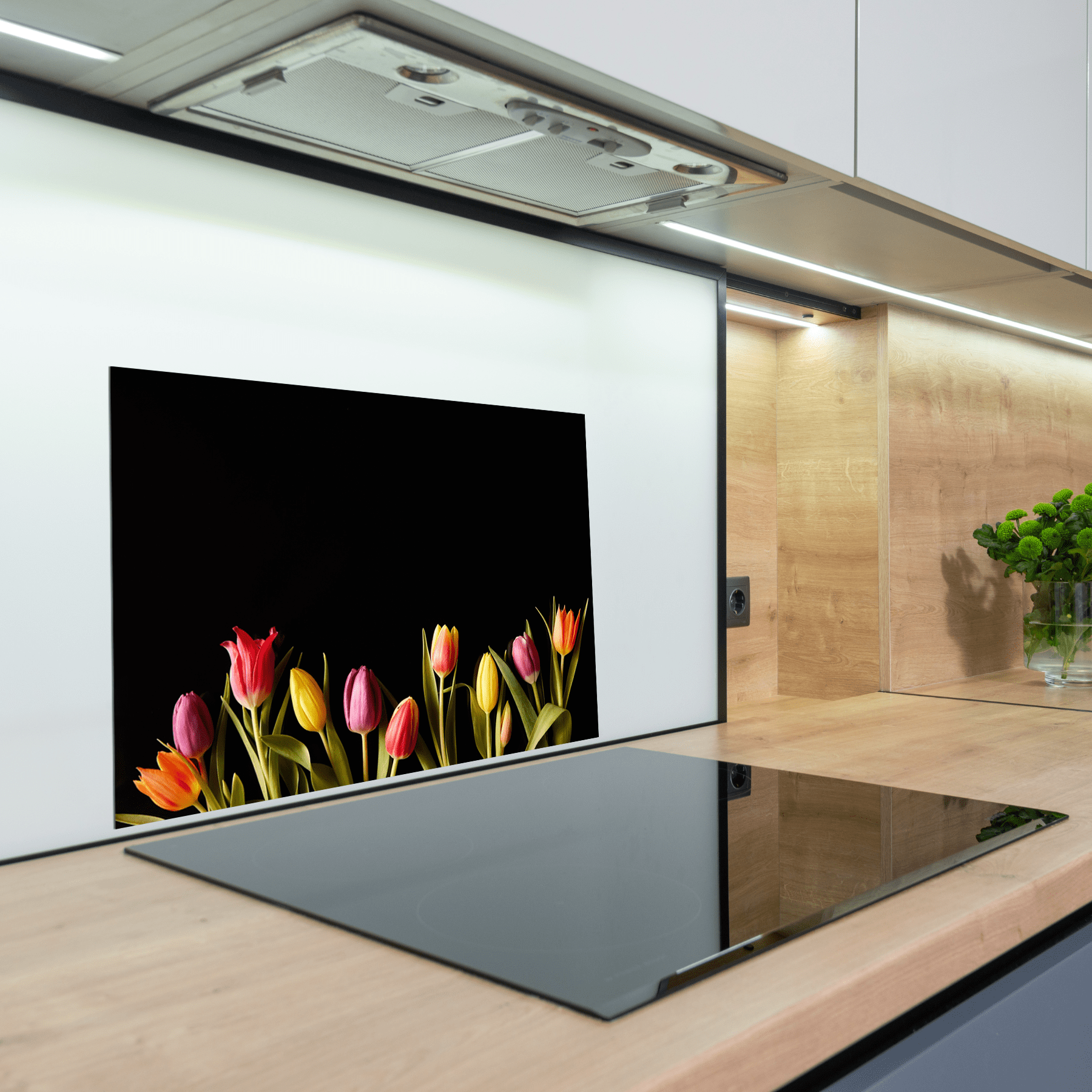 Keuken Spatscherm - Bloemen - Tulpen - Kleurrijk - Zwart - keuken spatscherm