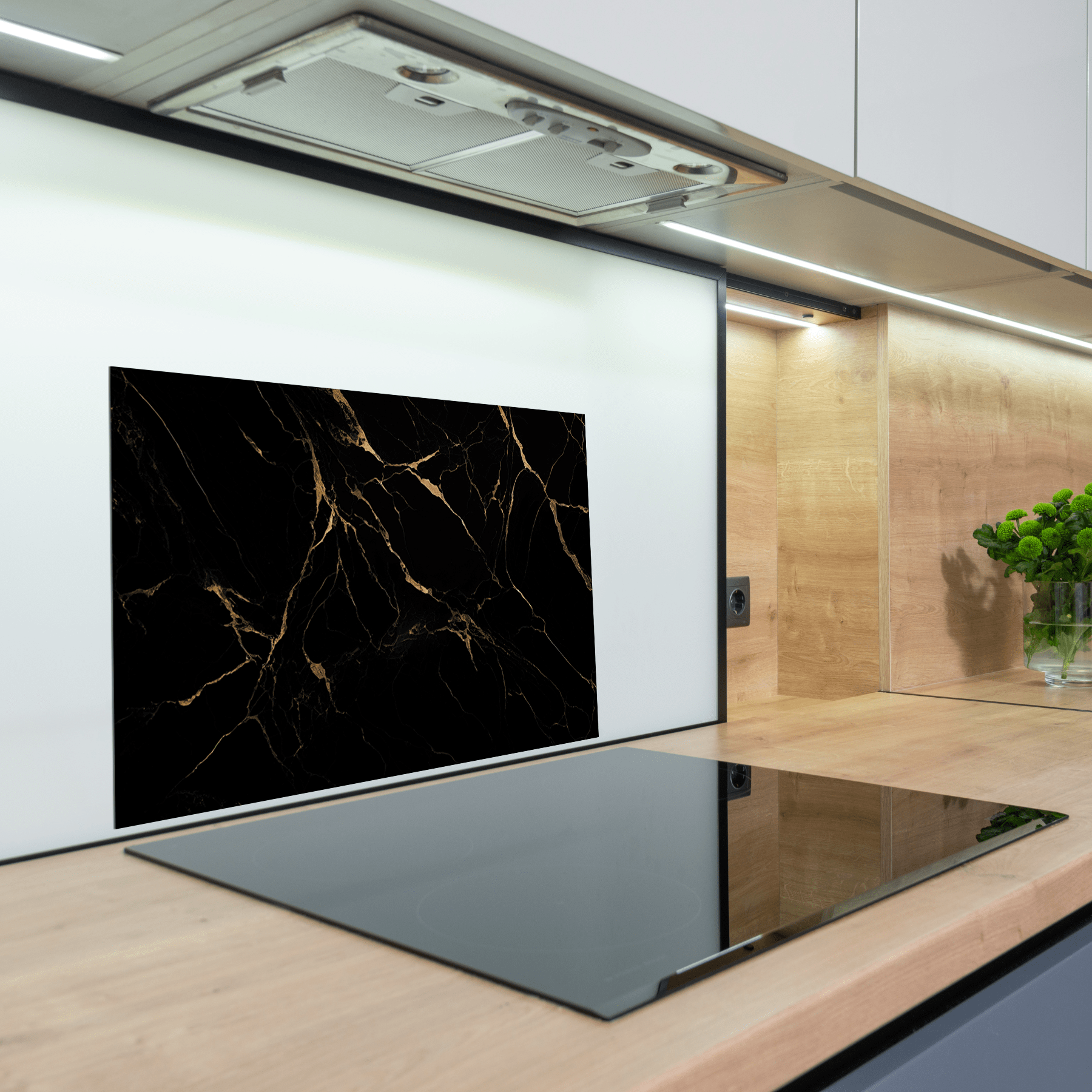 Keuken Spatscherm - Marmer - Natuurlijk - Gouden accenten - Zwart - keuken spatscherm