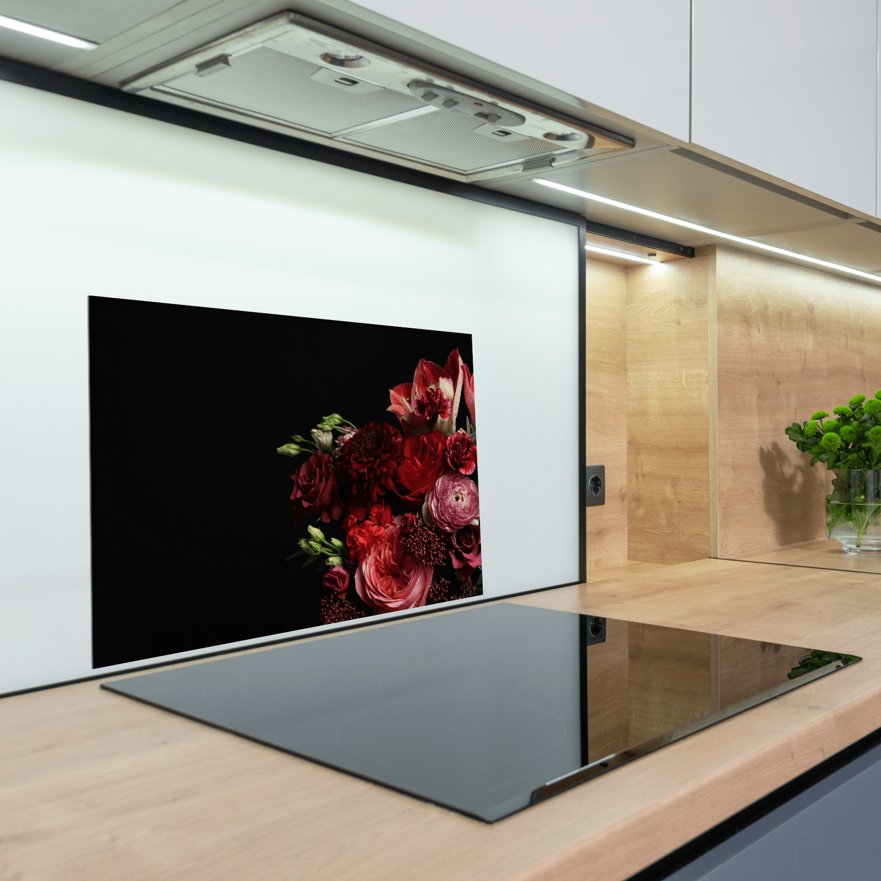 Keuken Spatscherm- Bloemen - Boeket - Rood - Zwart - keuken spatscherm