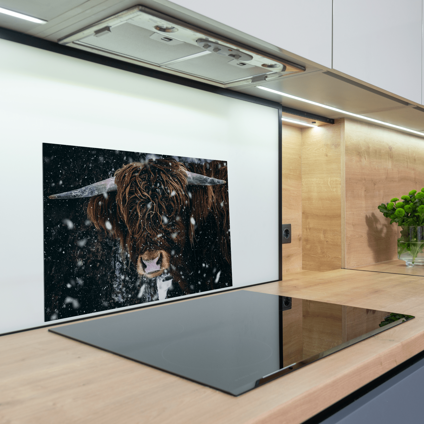 Keuken spatscherm - Schotse Hooglander - Koe - Horen - Sneeuw - keuken spatscherm
