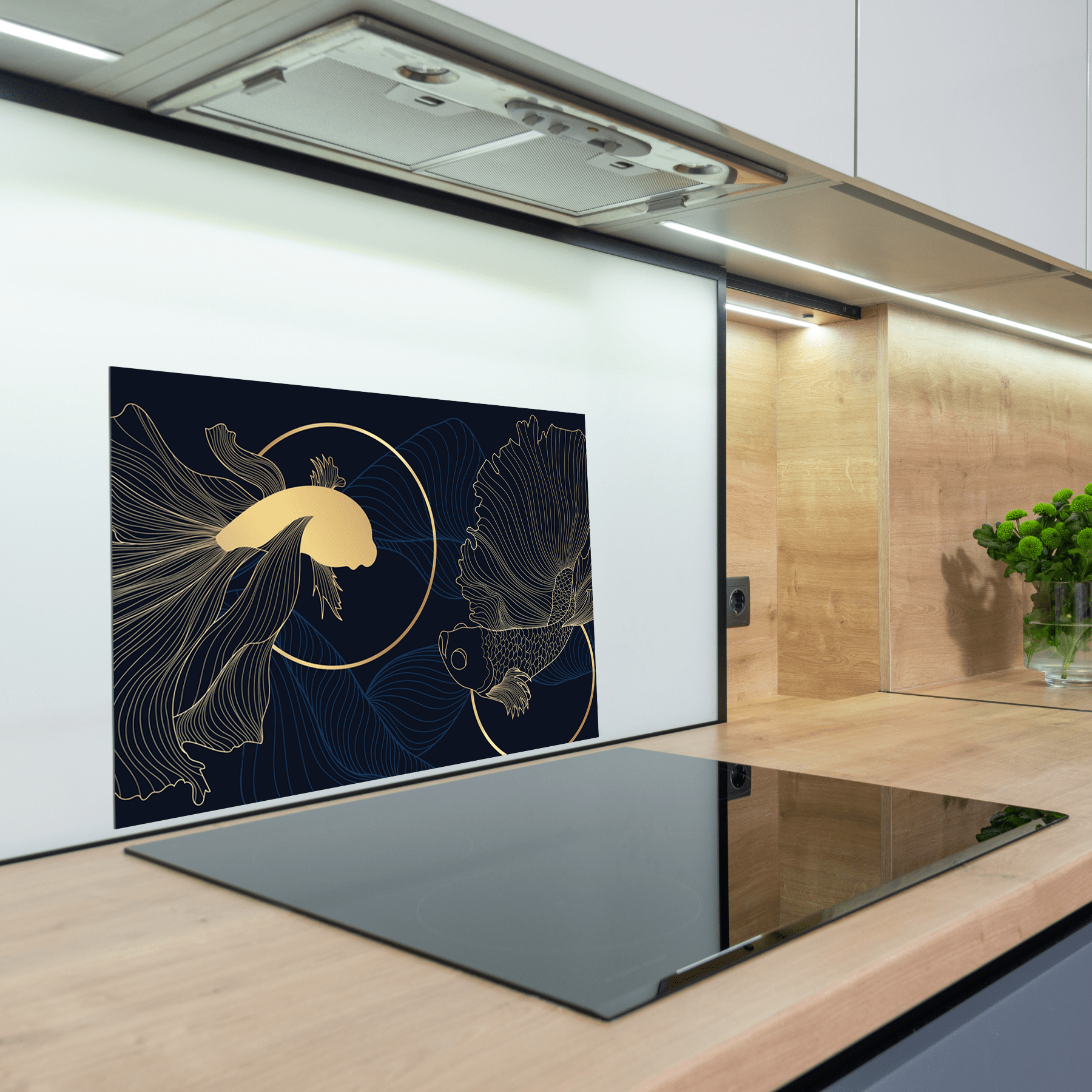 Keuken spatscherm - Black & Gold - Lijntekening - Elegant - Siamese Vis - keuken spatscherm