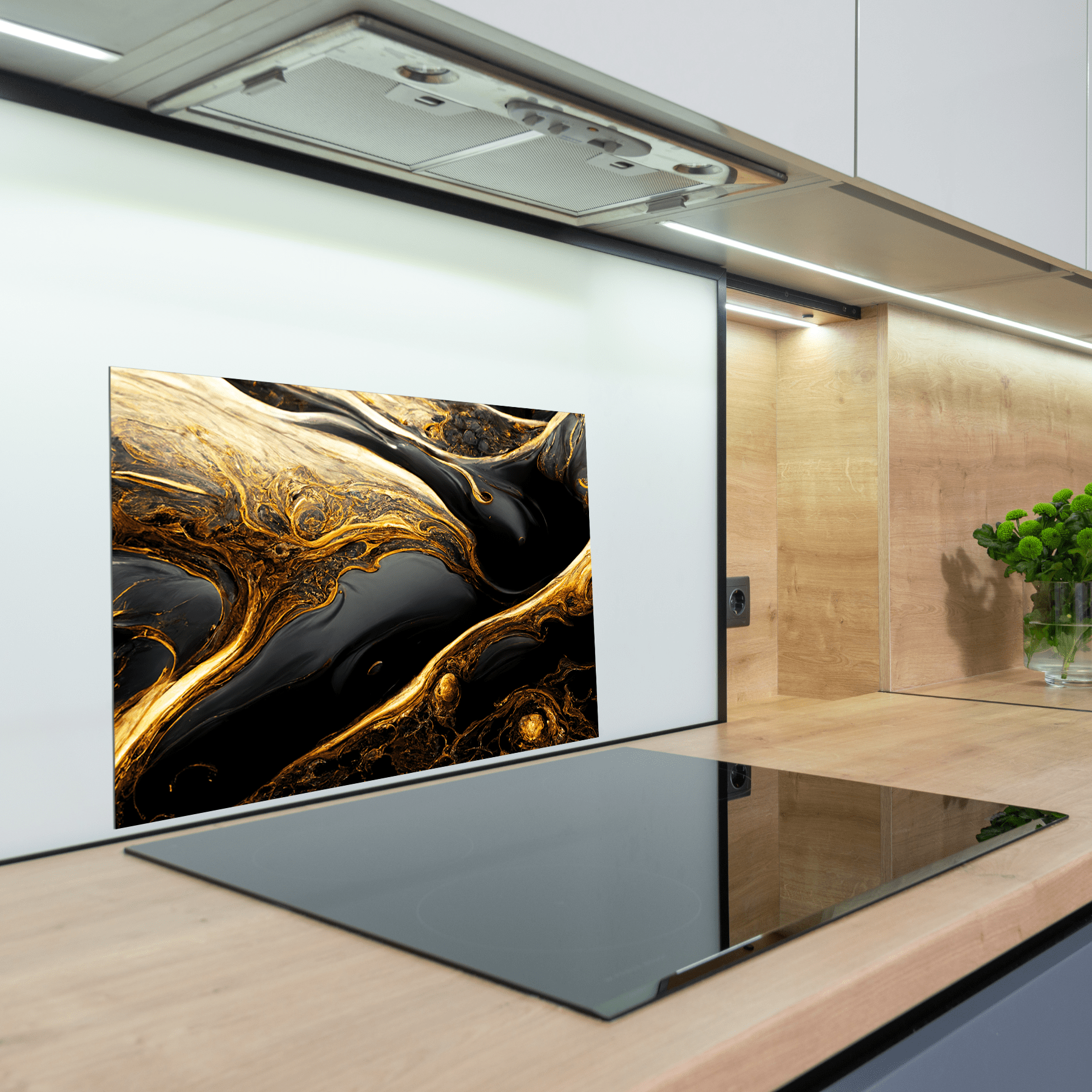 Keuken spatscherm - Black & Gold - Vloeibaar - Marmer - Luxe - keuken spatscherm