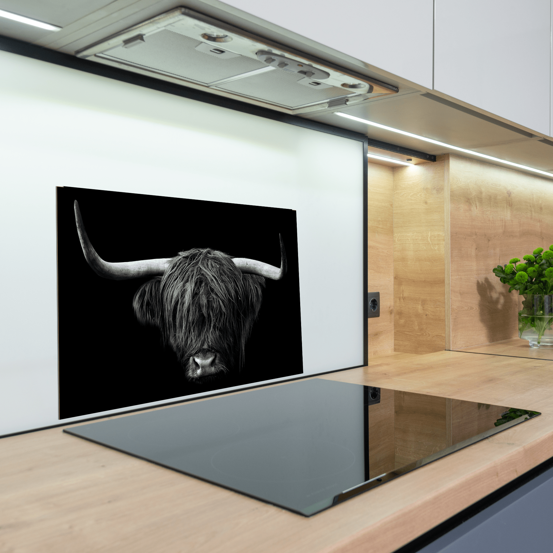 Keuken spatscherm - Schotse Hooglander - Dieren - Vacht - Horens - Zwart - Wit - keuken spatscherm