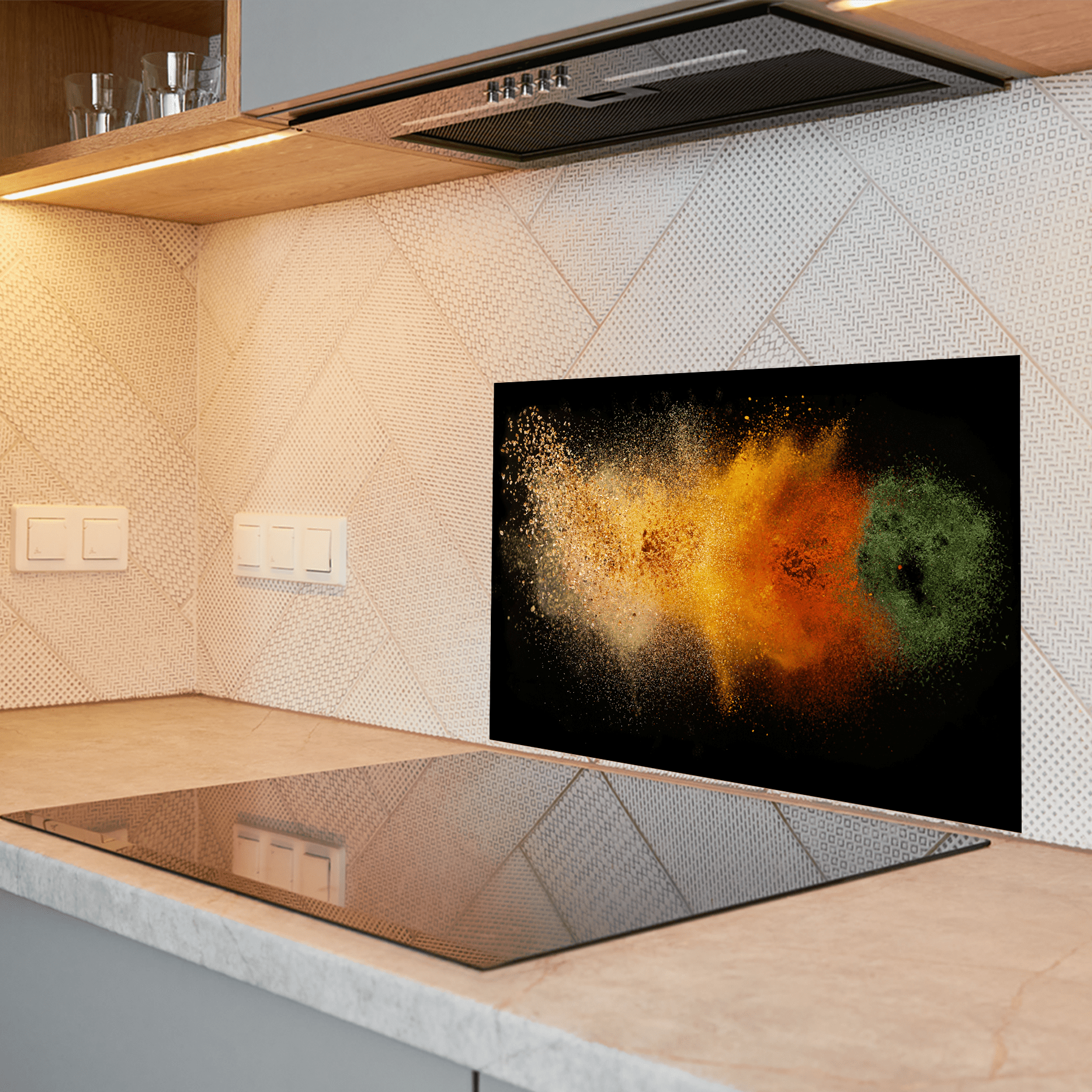 Keuken spatscherm - Kruiden - Groenten - Pizza - Zwart - keuken spatscherm