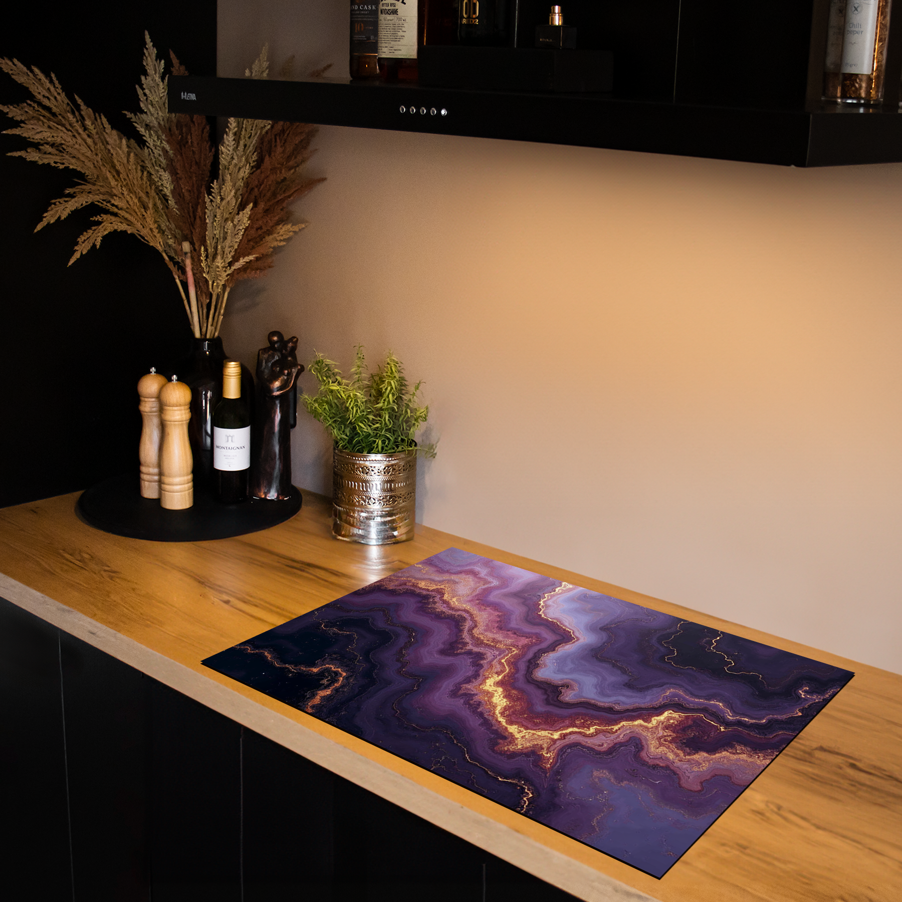 Inductiebeschermer - Marmer met Goud - Amethyst Glow